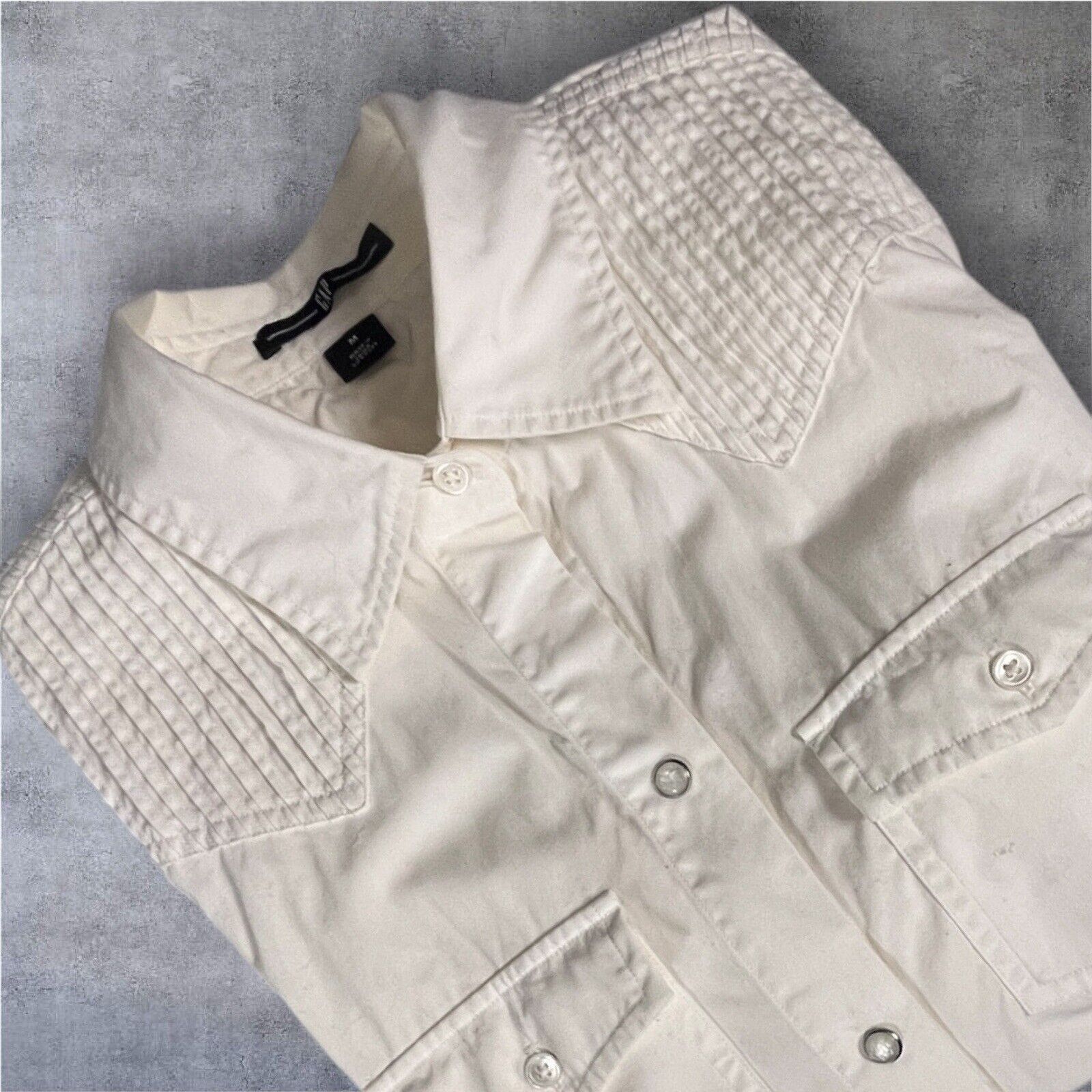 Gap Vintage GAP Pintuck Western Pearl Snap Shirt-White Y2K-Med Size M / US 6-8 / IT 42-44 - 1 Thumbnail