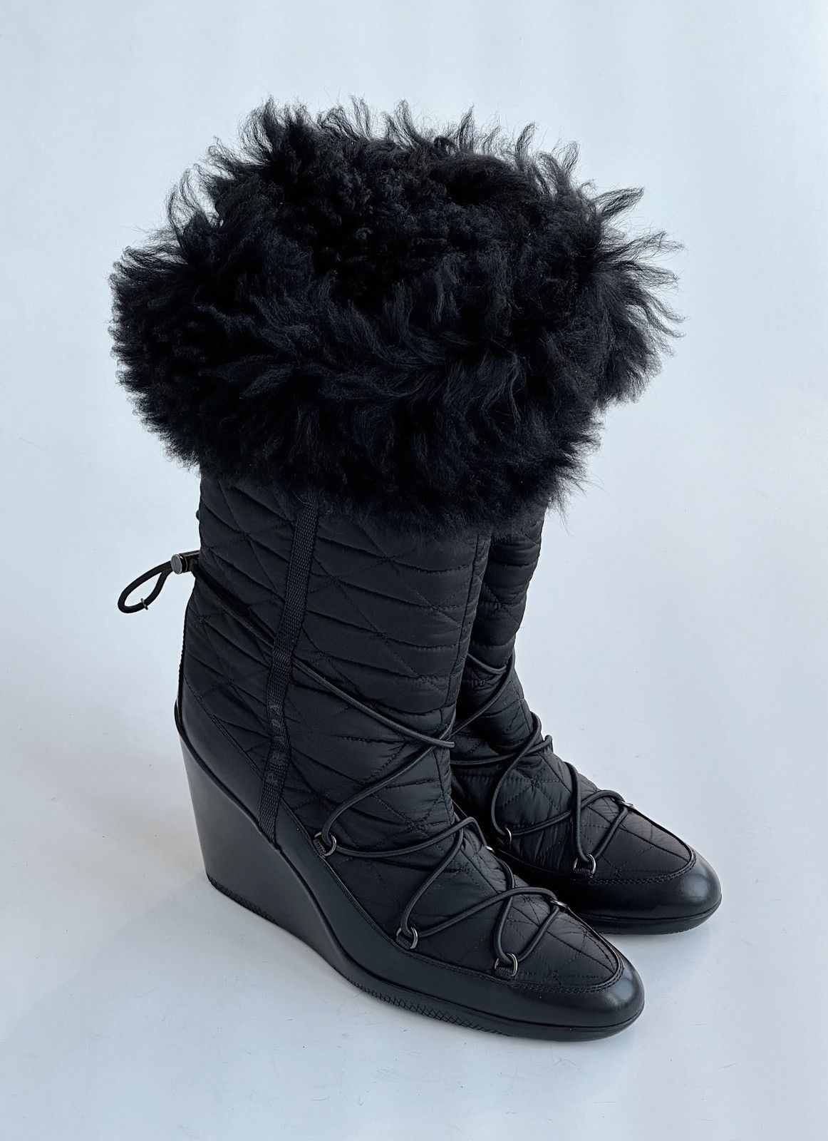 Prada *sz39.5* PRADA 2005 Fur Padded Logo Boots shoes vintage rap Size US 9.5 / IT 39.5 - 4 Thumbnail