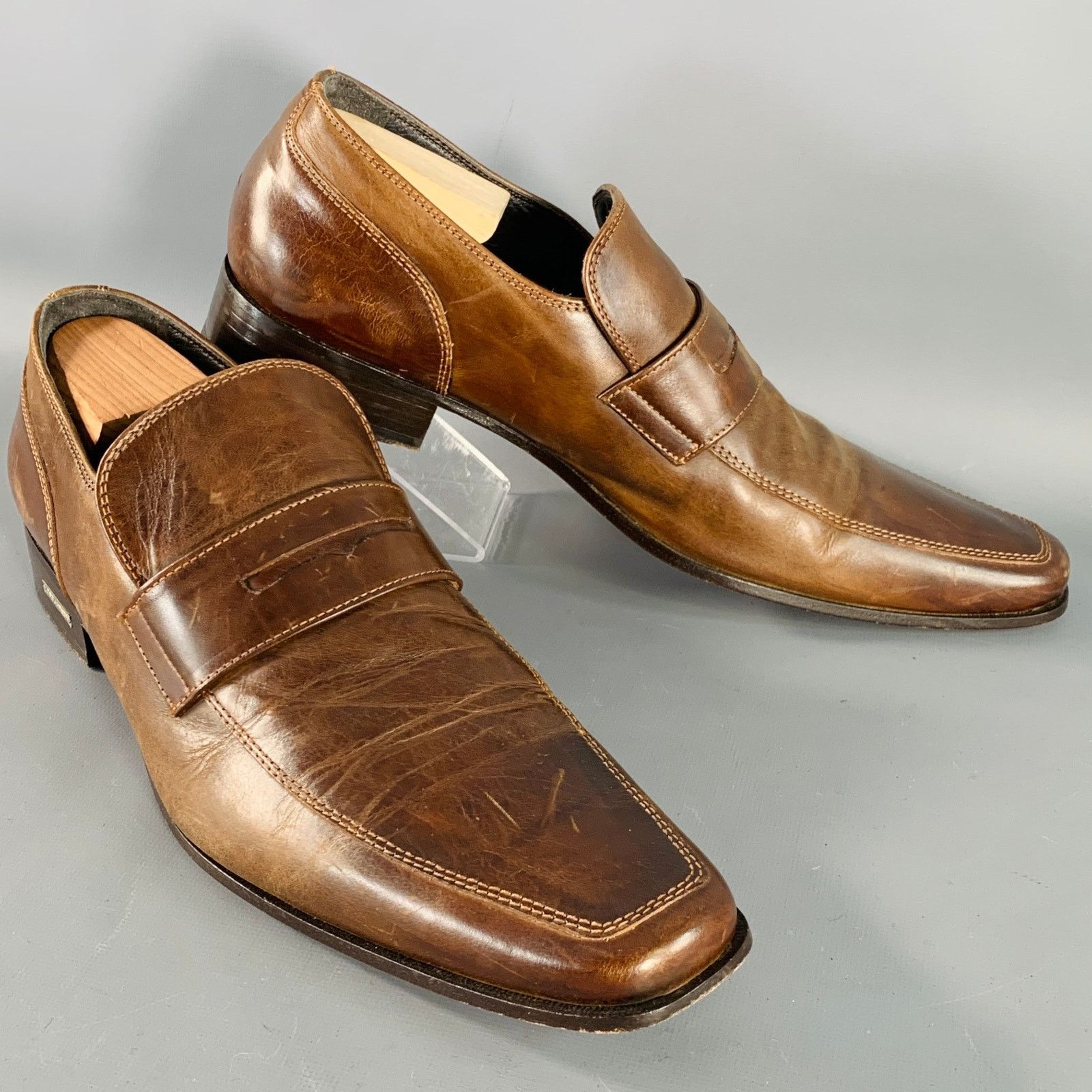 Dsquared2 DSQUARED2 Size 12 Brown Leather Square Toe Penny Loafers Size US 12 / EU 45 - 1 Thumbnail