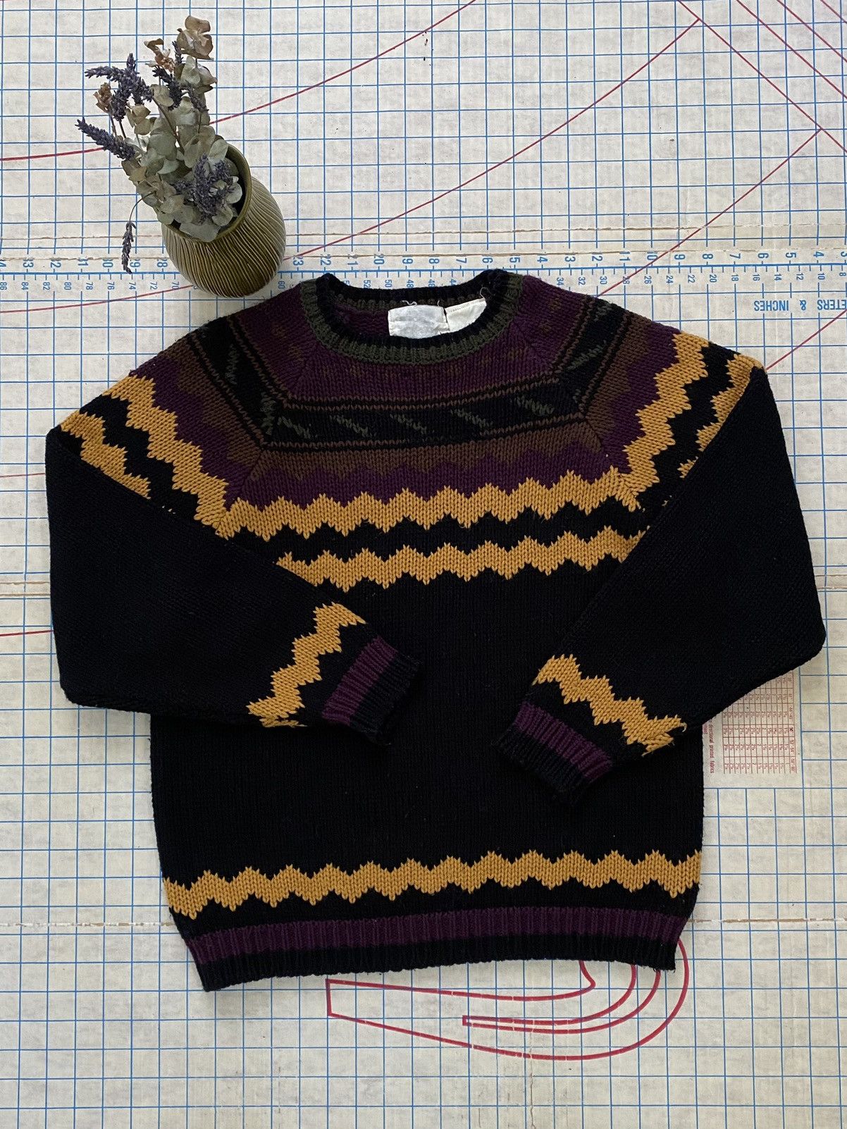 Vintage Vintage Crazy Pattern Knit Sweater Black Fits Small Size US S / EU 44-46 / 1 - 5 Thumbnail