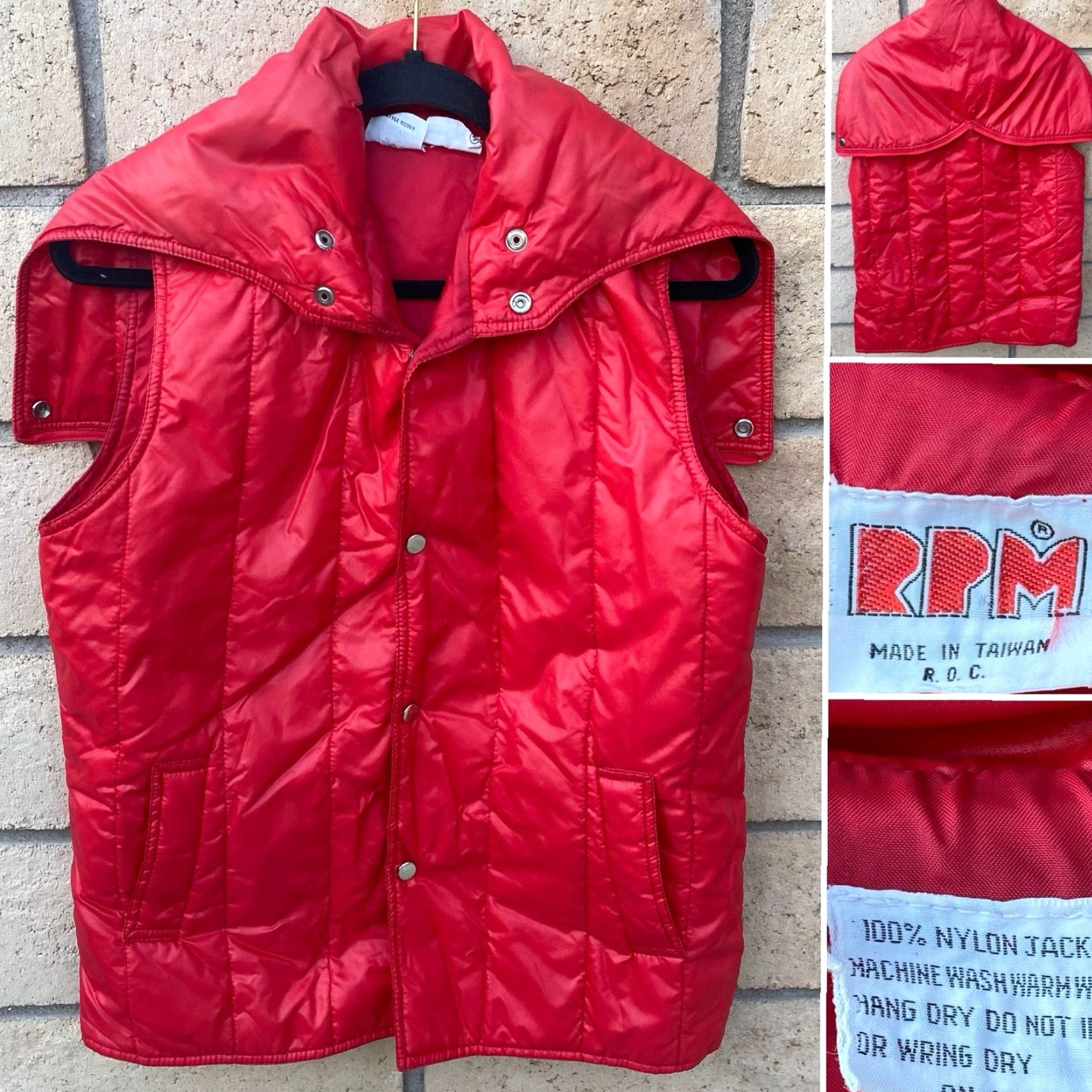 Vintage VINTAGE RPM Vest Puffer Quilted Hooded Red M Men 80s Taiwan ROC Vintage Outdoor Coat Style: Puffer Jacket Decade: 80s Size US M / EU 48-50 / 2 - 2 Thumbnail