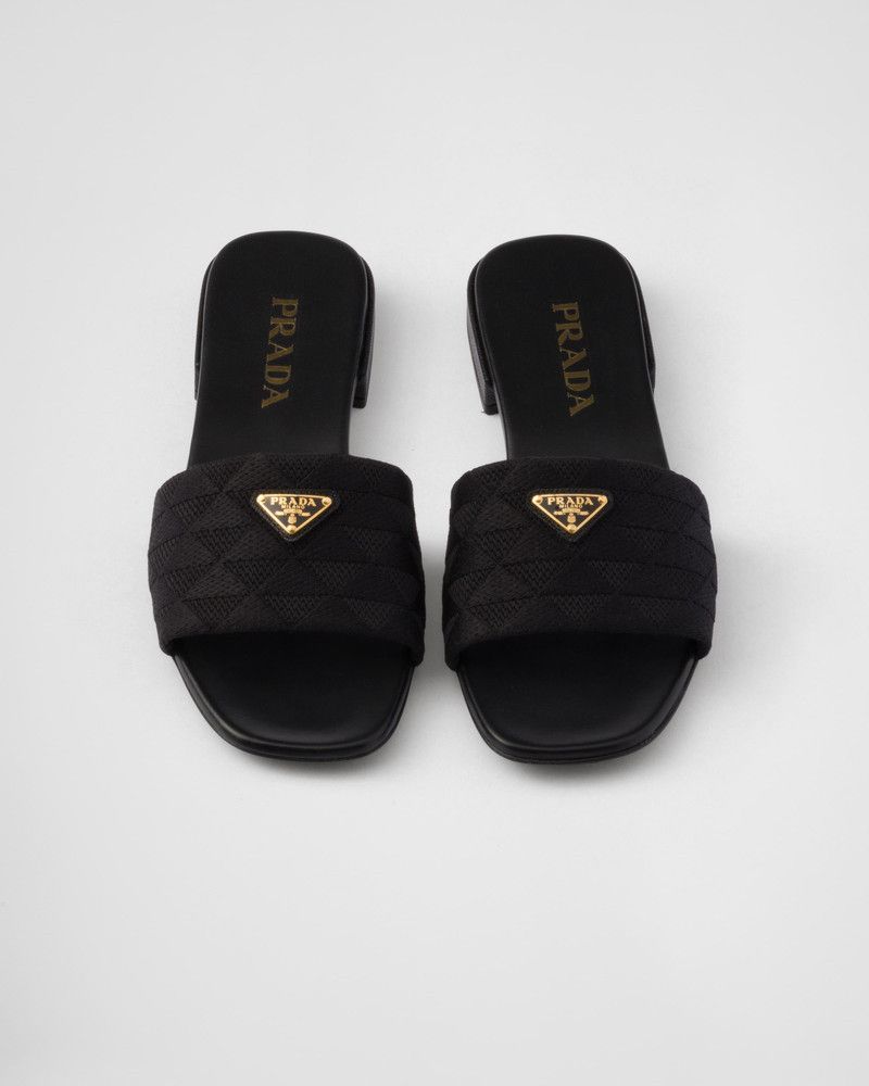 Prada o1B3y1r0526 Embroidered Fabric Slides in Black Size US 8 / IT 38 - 4 Thumbnail