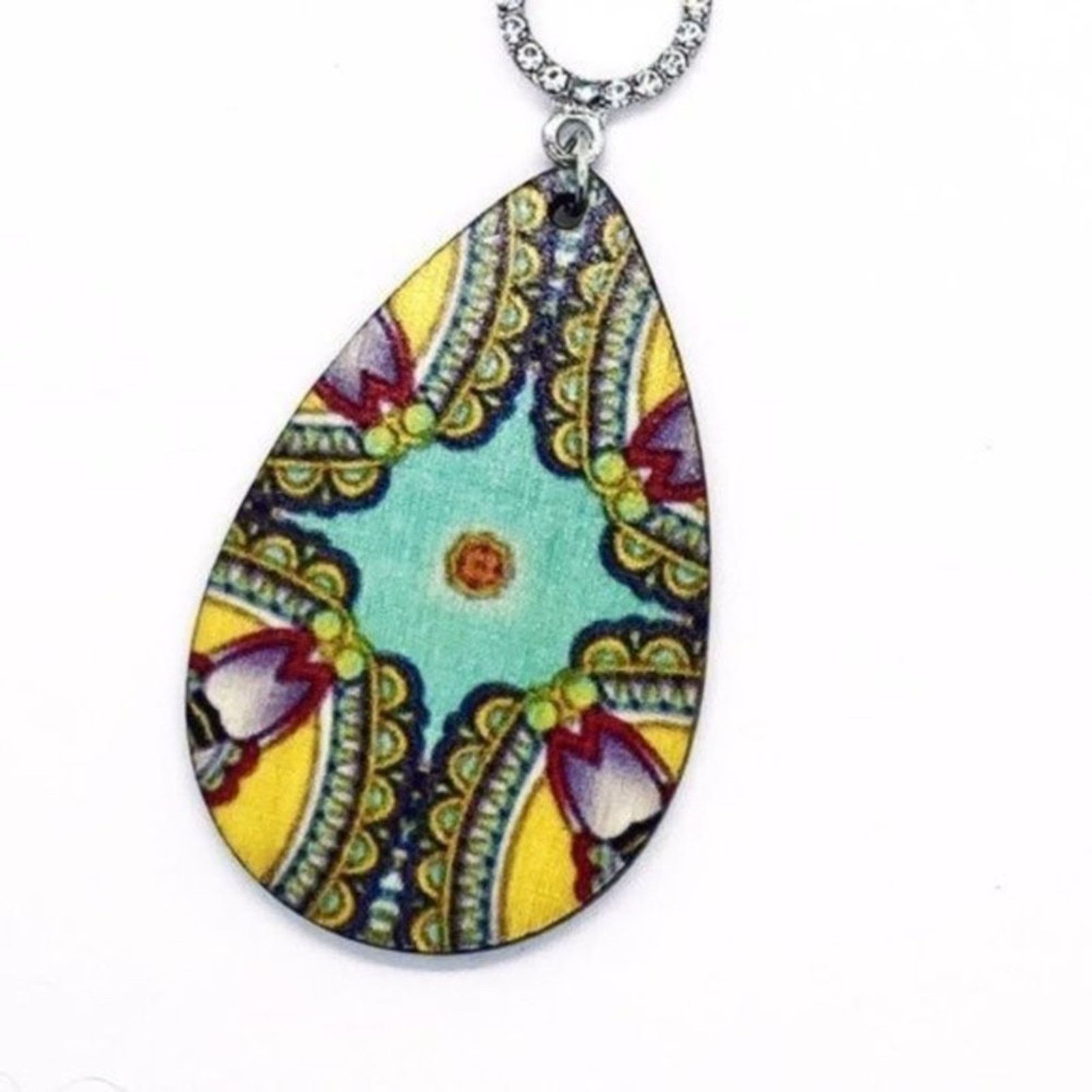 Other Silver-Tone Rhinestone Painted Wood Dangle Earring Size ONE SIZE - 4 Thumbnail