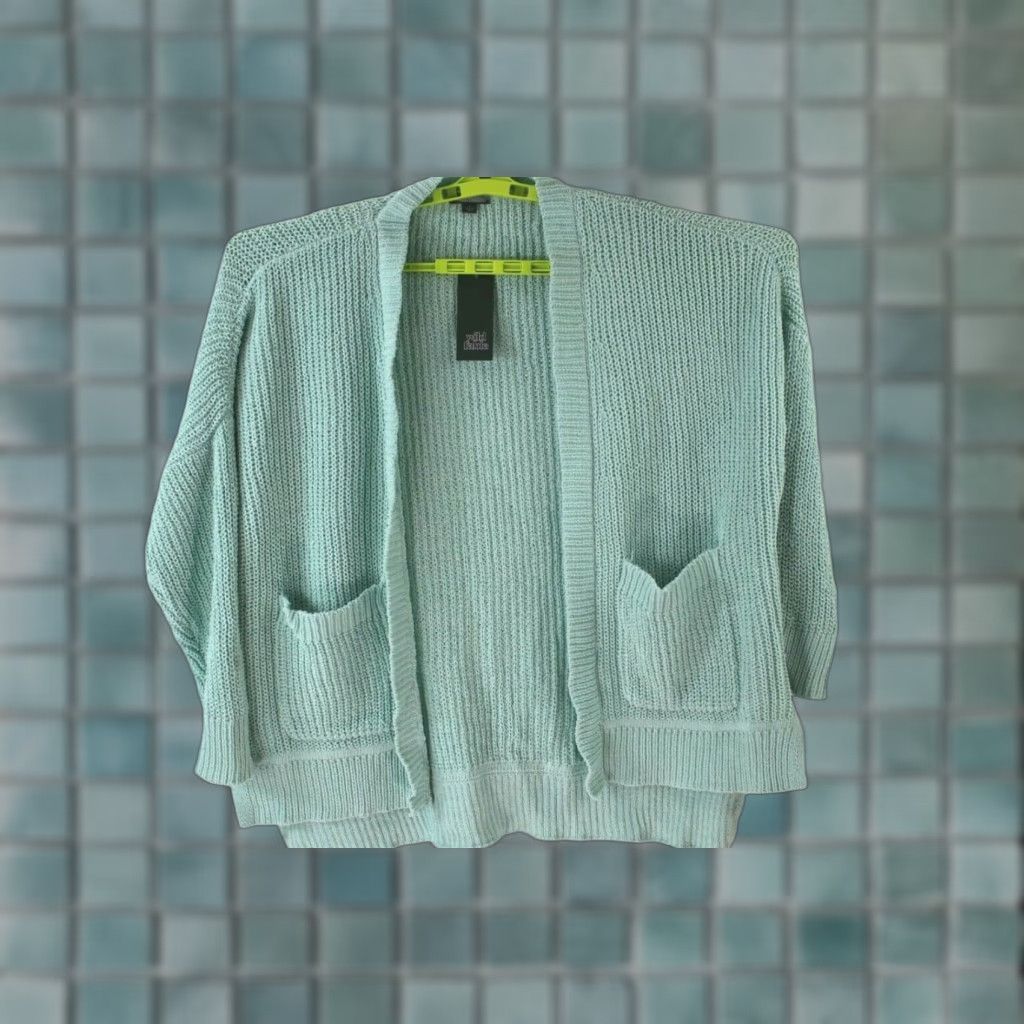 Vintage Wild Fable Cardigan Womens Medium Pale Mint Open Front Oversized Pockets Knit Size M / US 6-8 / IT 42-44 - 1 Thumbnail