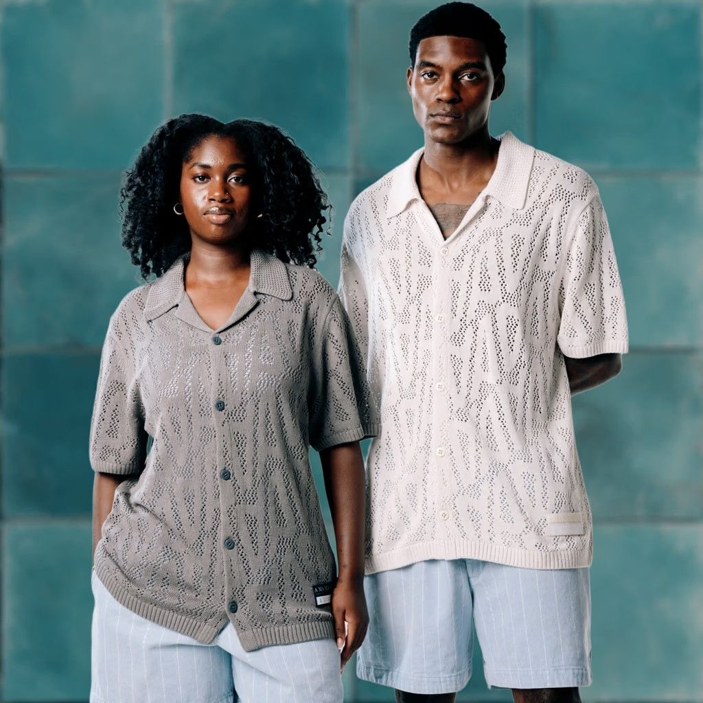 Jordan A Ma Manière Knit Shirt Mens Large Beige Shooting Short Sleeve Collared Relaxed Fit University Beach, Men's