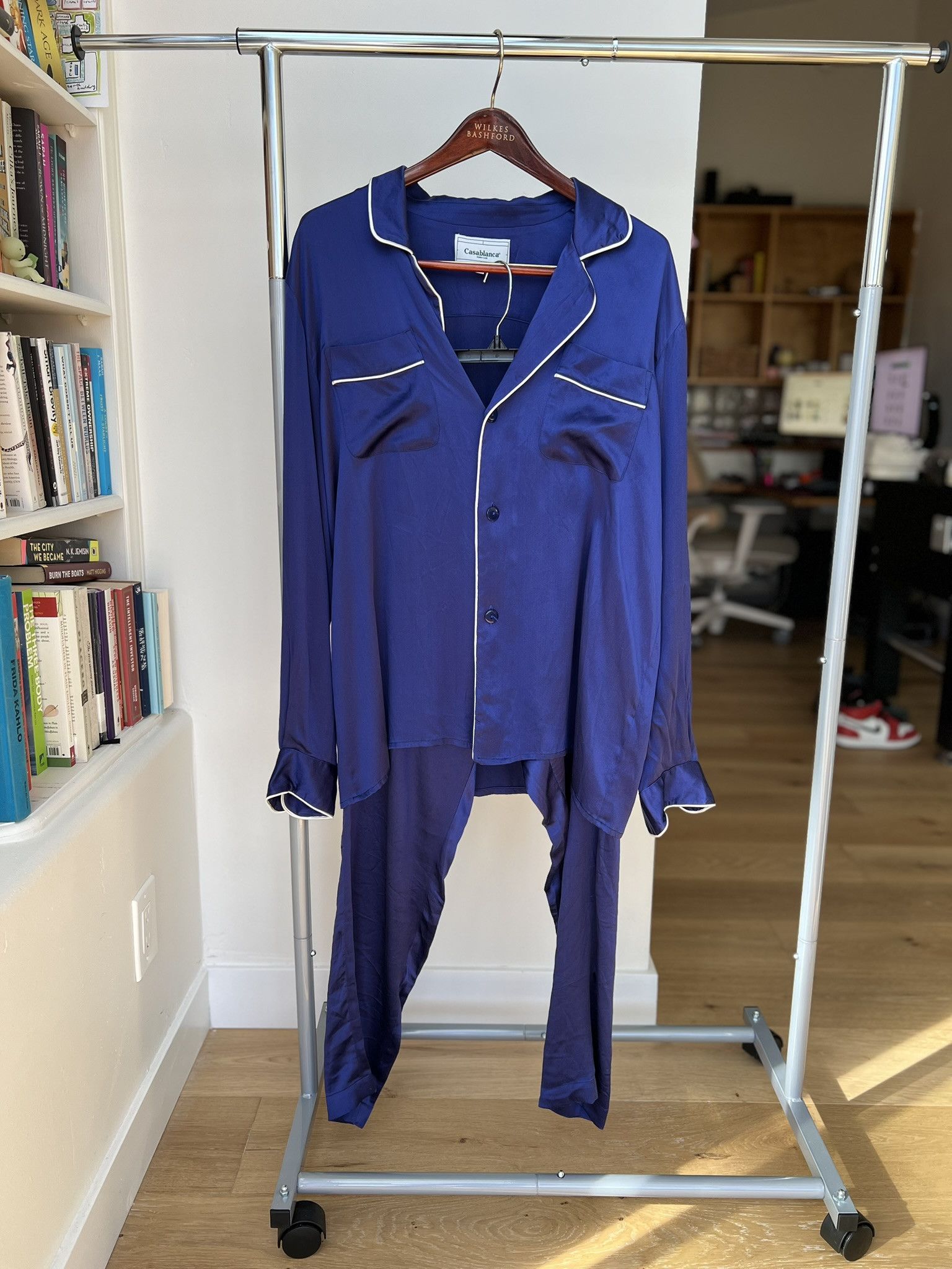 Casablanca Piped Blue Silk Pajama Set Size US XL / EU 56 / 4 - 1 Thumbnail