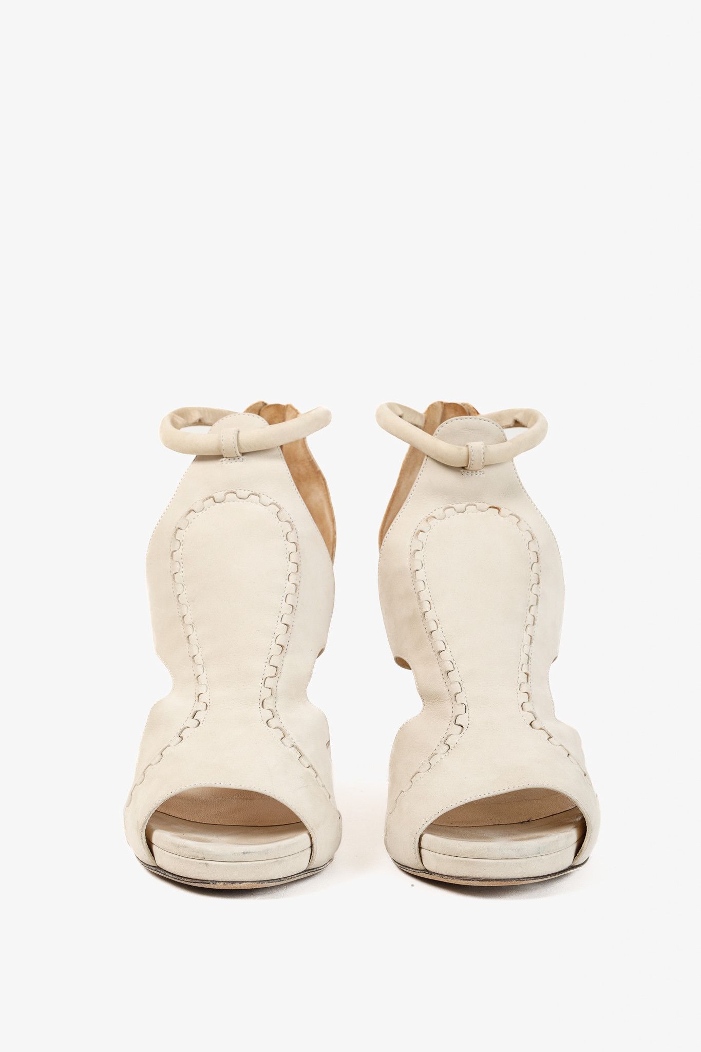Jimmy Choo Jimmy Choo Tinsay Cream Nubuck-Leather Cutout Sandals Size US 9.5 / IT 39.5 - 3 Thumbnail