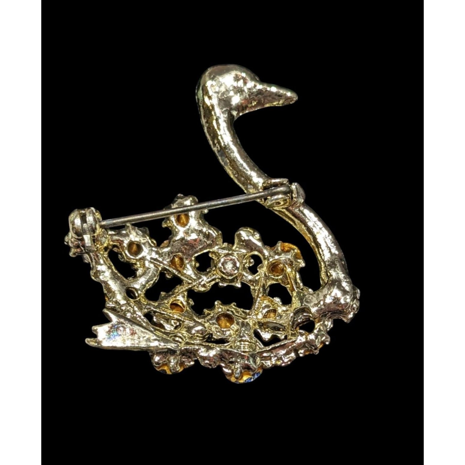 Other Vintage Swan Brooch Gold Tone With Rainbow Rhinestones Size ONE SIZE - 2 Thumbnail