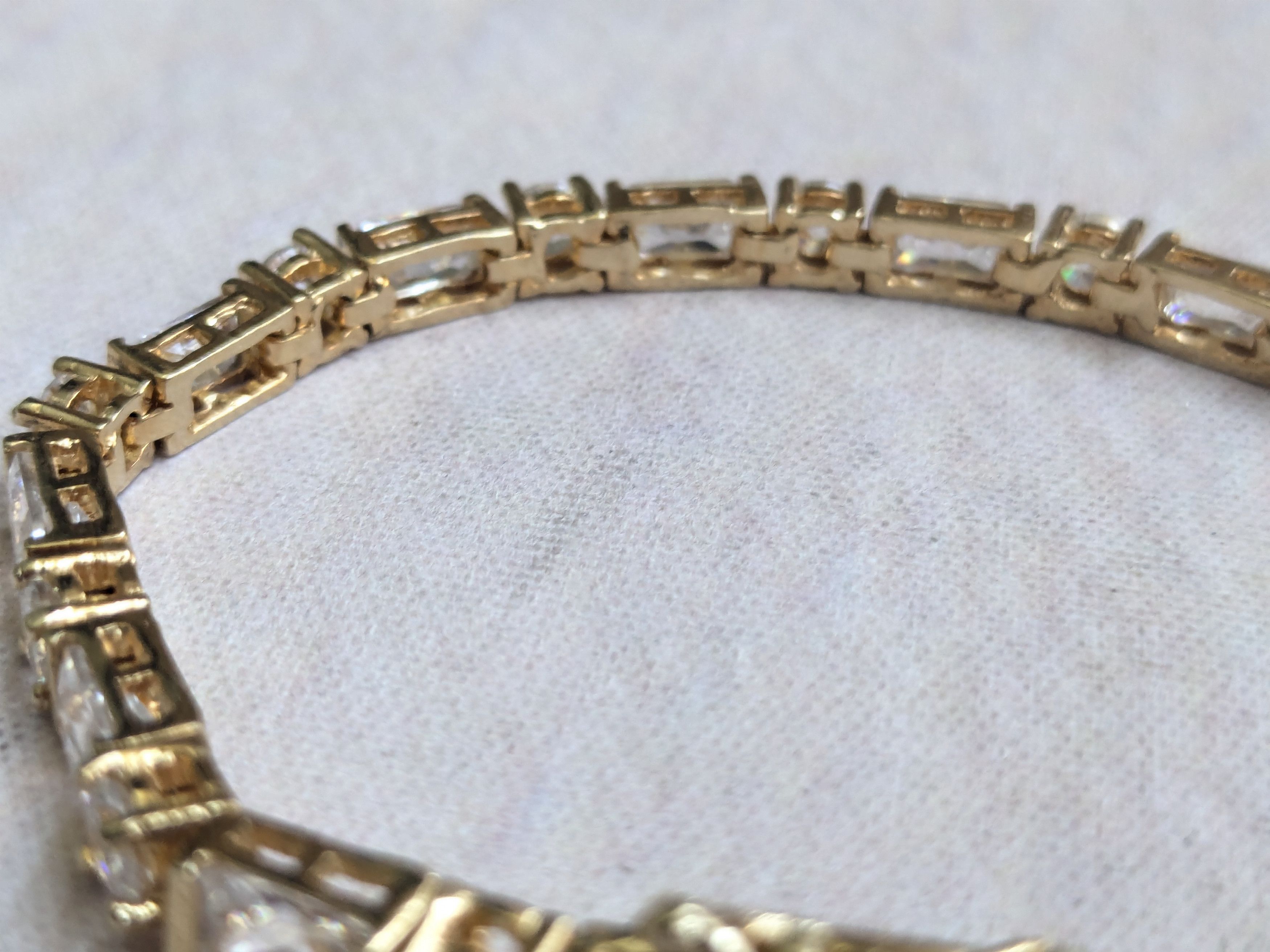 Sterling Silver Sterling Silver Tennis Bracelet 7 Gold Clear CZ Size ONE SIZE - 4 Thumbnail