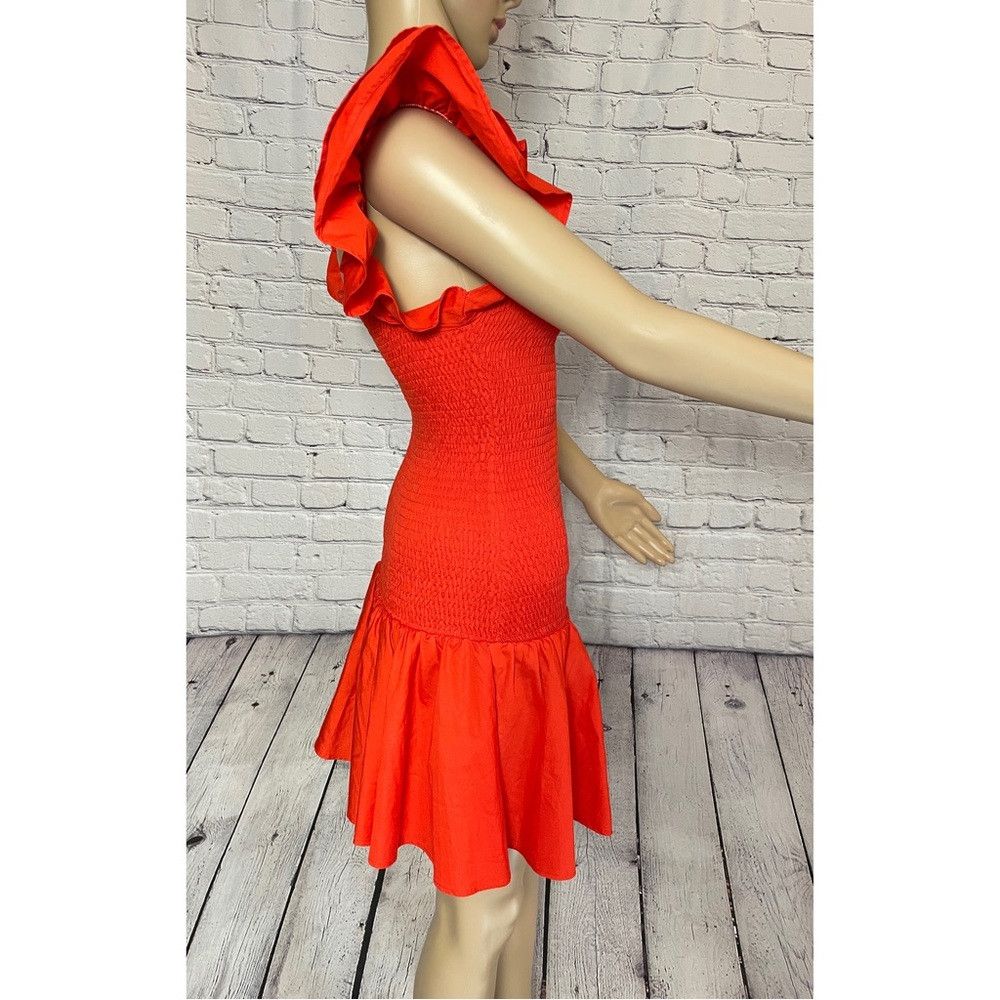 Zara NWT New Zara Red Cotton Smocked Ruffle Sleeve Mini Dress Si Size M / US 6-8 / IT 42-44 - 4 Thumbnail