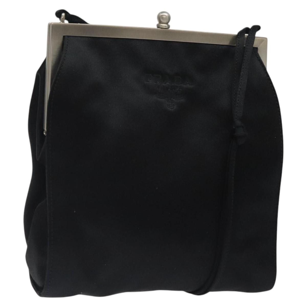 Prada Shoulder Bag Satin Black Auth 123908, Women's