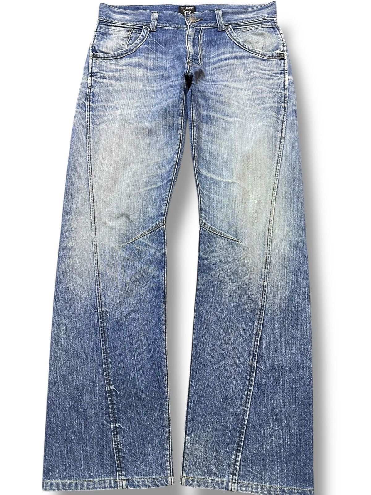 Japanese Brand Vintage Back Number Curvy Leg Whiskers Faded Denim Size US 33 - 1 Thumbnail