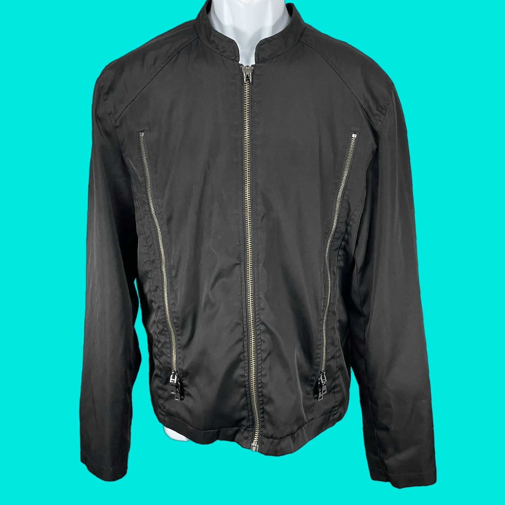 Vintage Foreign Exchange Black Zipped Lightweight Lined Band Collar Jacket Size Large L Mens Size US L / EU 52-54 / 3 - 1 Thumbnail