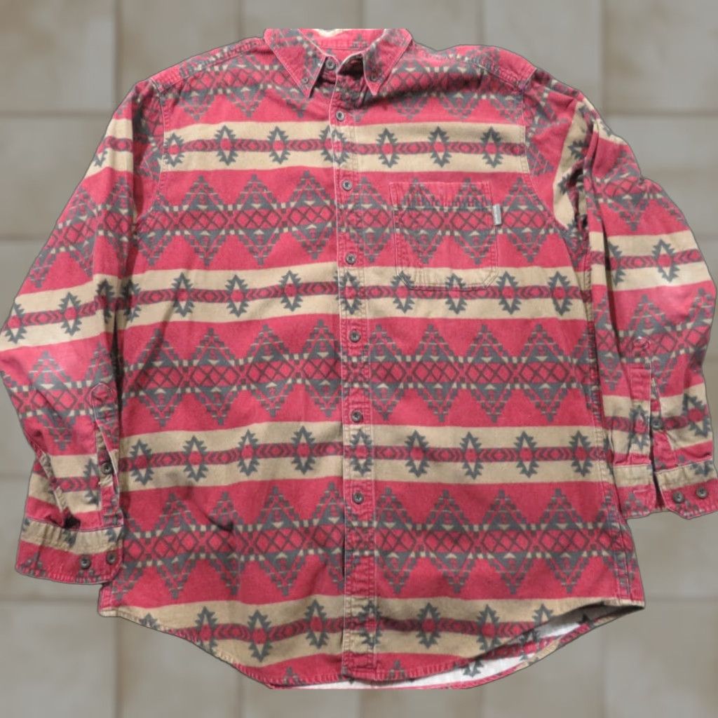 Vintage VINTAGE Woolrich Shirt Mens XL Flannel Southwestern Aztec All over Print Red Tan Button-Up Collared Long Sleeve Casual Regular Size US XL / EU 56 / 4 - 1 Thumbnail