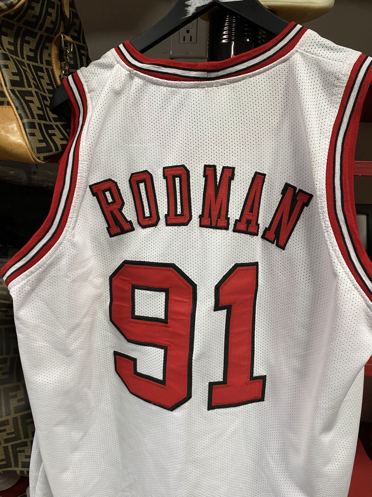 Vintage Vintage Bulls Rare Dennis Rodman White Jersey Large Size US L / EU 52-54 / 3 - 5 Thumbnail