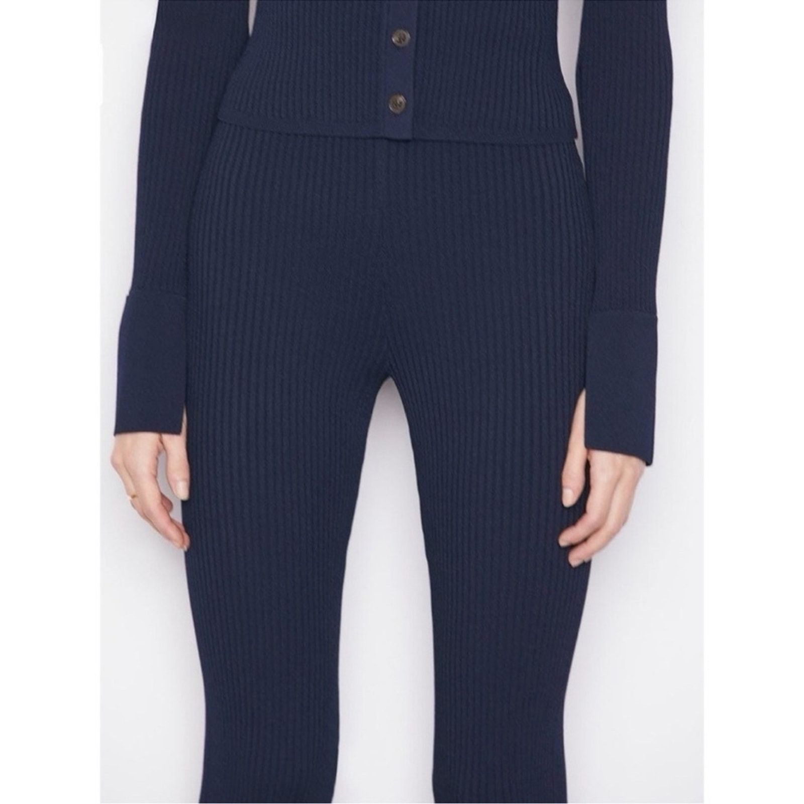 Frame FRAME Ribbed Crop Kick Knit Flared Sweater Pant Navy Sz. S Size 27" / US 4 / IT 40 - 4 Thumbnail