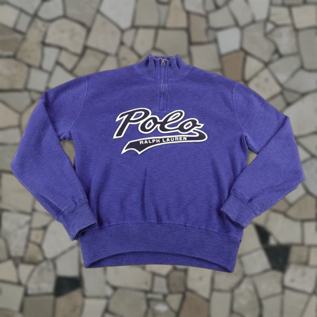 Polo Ralph Lauren VINTAGE Polo Ralph Lauren Sweater Shirt Mens XL Blue 1/4 Zip Pullover Script Logo Classic Knit Size US XL / EU 56 / 4 - 1 Thumbnail