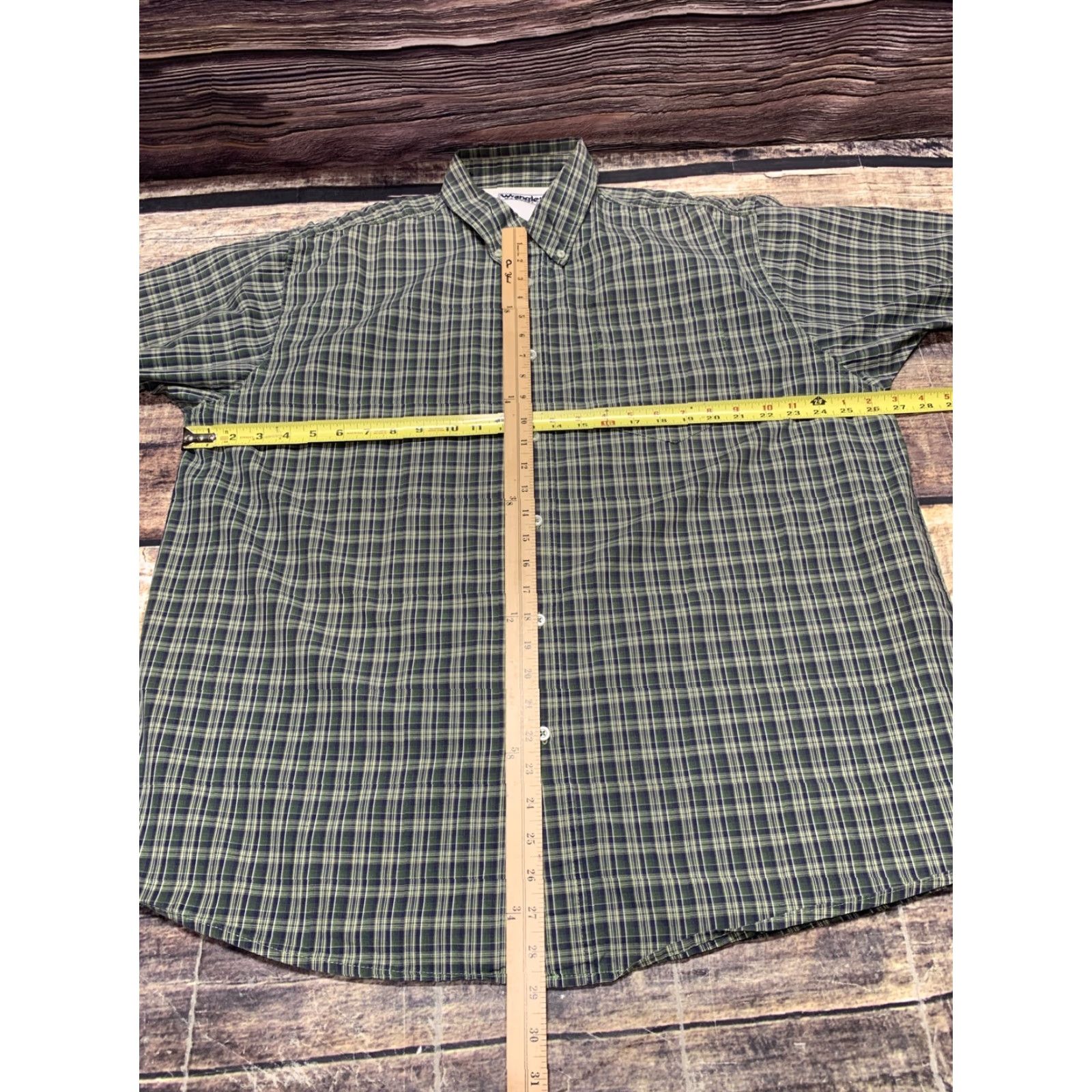 Wrangler Wrangler Shirt Short Sleeve Men's XL Green White Plaid Button-Up Western Size US XL / EU 56 / 4 - 2 Thumbnail
