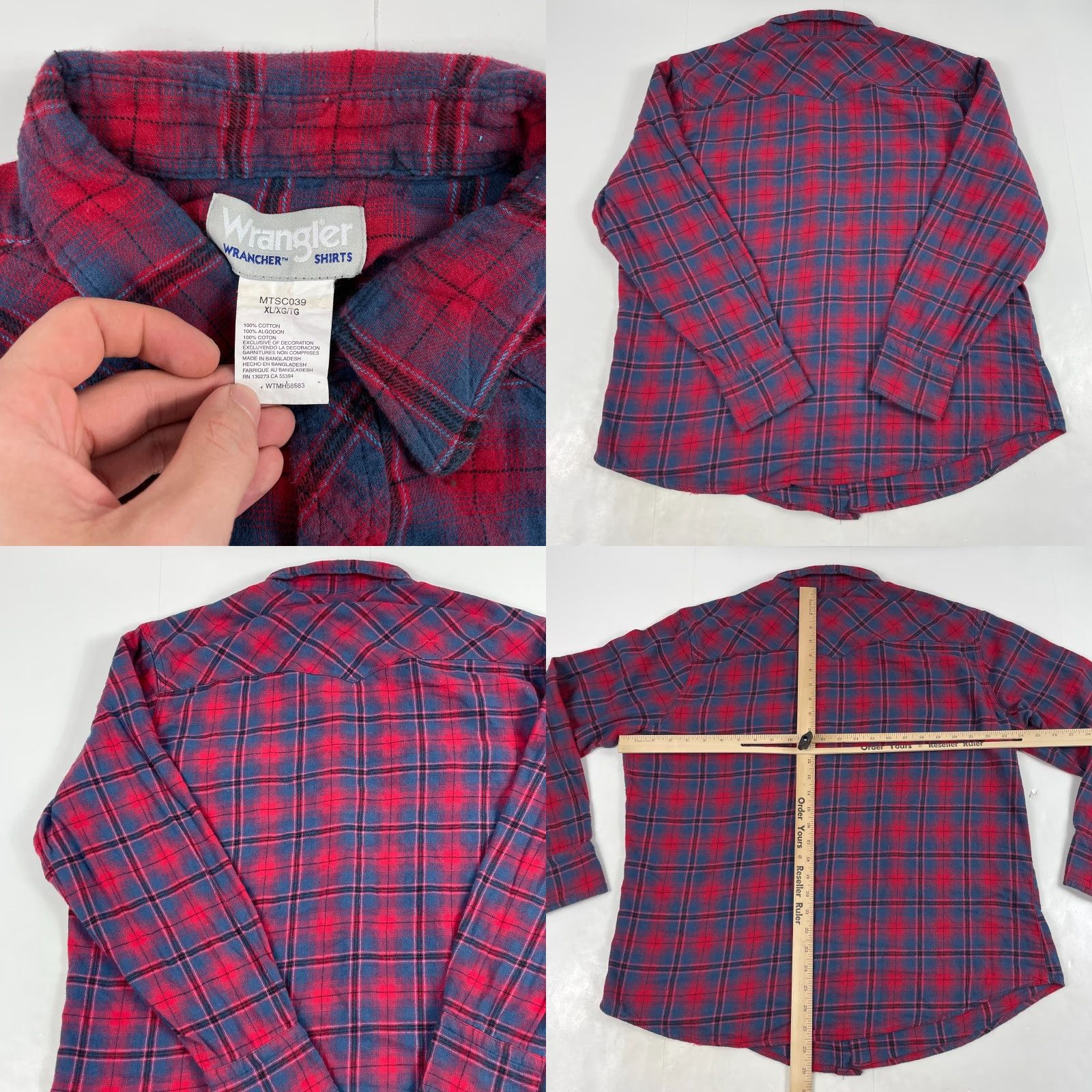 Wrangler Wrangler Shirt Mens XL Red Wrancher Pearl Snap Flannel Western Cowboy Shirt Size US XL / EU 56 / 4 - 8 Thumbnail