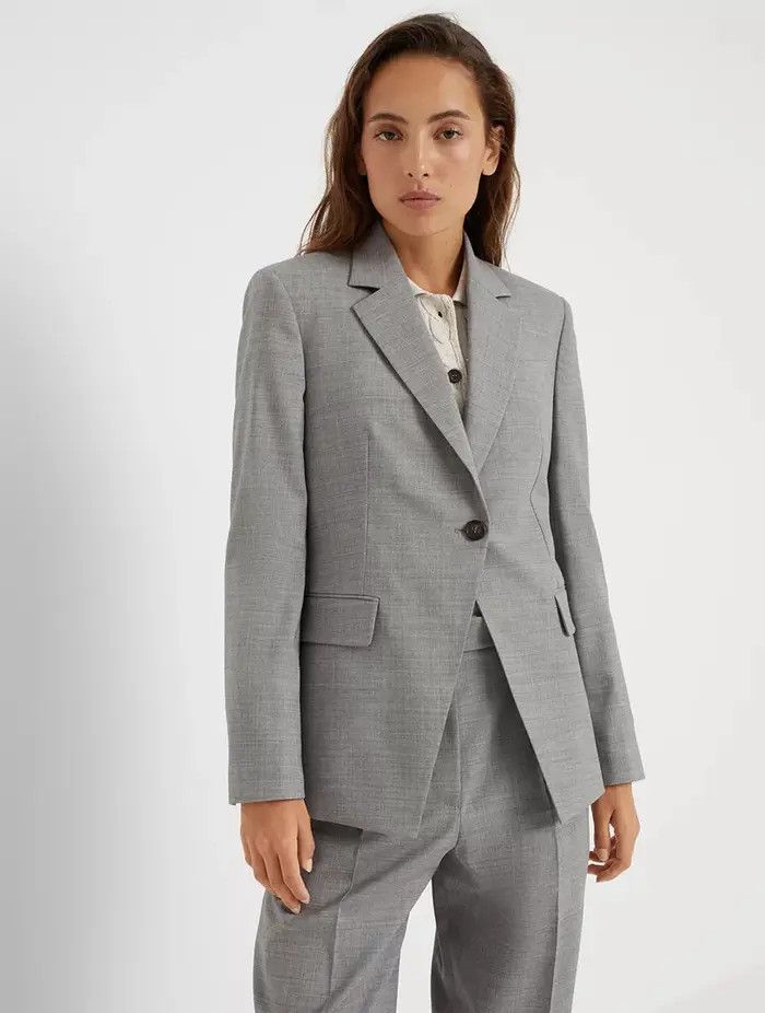 Brunello Cucinelli o1w1db10825 Woven Jacket Wool in Light/Pastel Grey Size L / US 10 / IT 46 - 2 Thumbnail