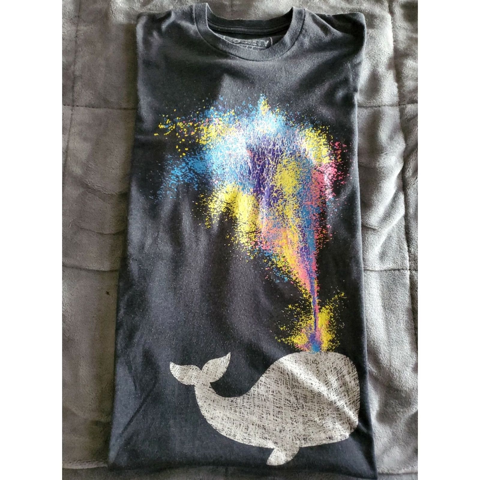 Rainbow Riot Society Whale T-Shirt Rainbow Spray Paint Spout Graphic Print Crew Neck Short Sleeve Unisex Adults Small Gray 50/50 Cotton Polyester Logo Size US S / EU 44-46 / 1 - 2 Thumbnail