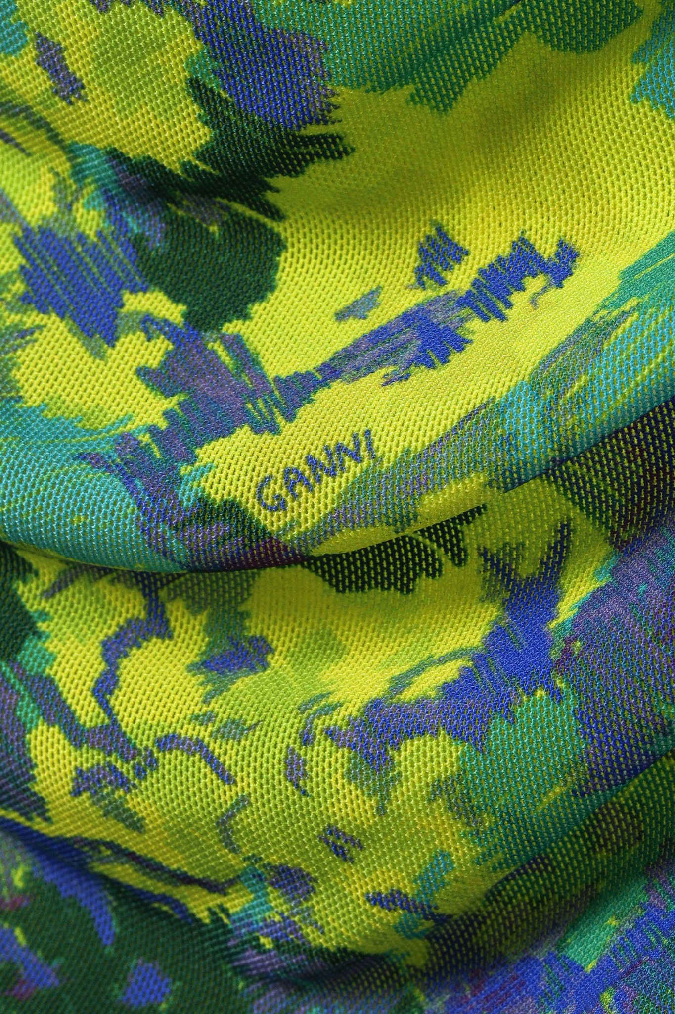 Ganni Ganni Green Ruched Printed Mesh Midi Dress Size S / US 4 / IT 40 - 9 Thumbnail