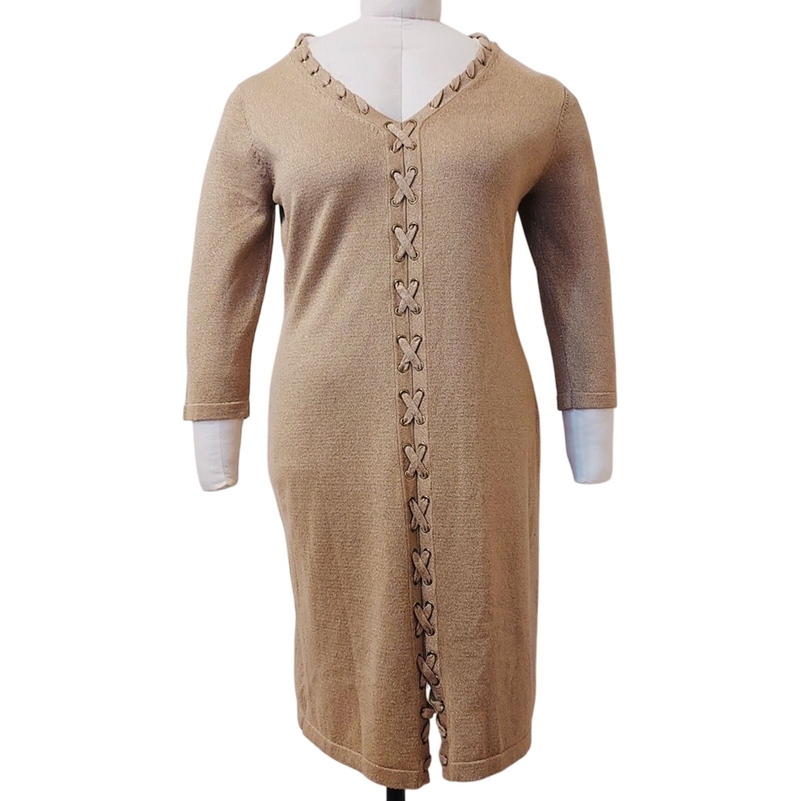 Other Allison Brittney Sparkly Metallic Gold Lace Up Sweater Dress Size XL / US 12-14 / IT 48-50 - 1 Thumbnail