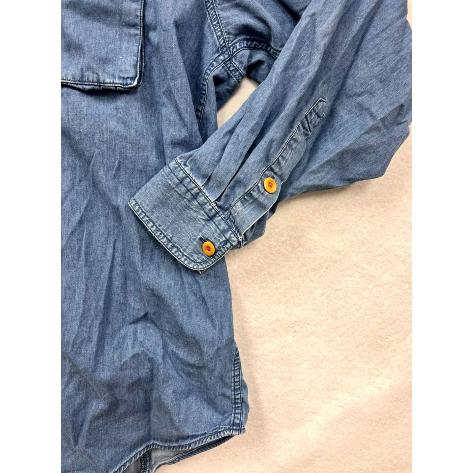 Orvis Orvis Mens Large Denim Button-Up Shirt 100% Cotton Long Sleeve Blue Casual Mens Large Denim Shirt Size US L / EU 52-54 / 3 - 5 Thumbnail