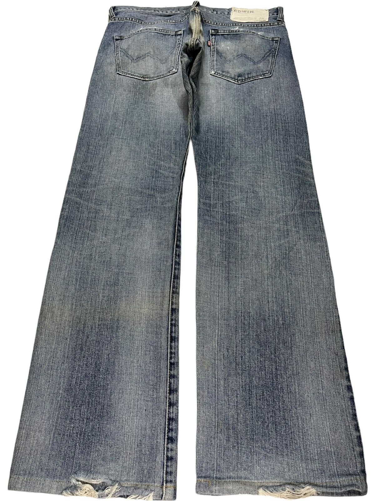 Edwin × Japanese Brand Exclusive Vintage Edwin Light Wash Distressed Loose Jeans Size US 33 - 2 Thumbnail