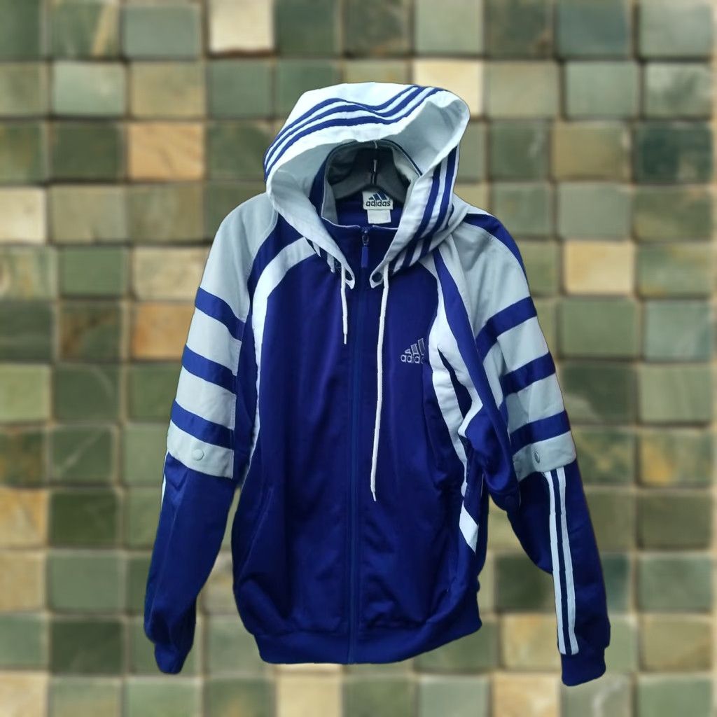 Adidas Vtg adidas Colorblock Sweatshirt Hoodie Track Suit Warm Up RETRO Jacket M aqua blue white blue Short Sleeve Buttoned Sleeves Hip Hop Mens Size US M / EU 48-50 / 2 - 1 Thumbnail