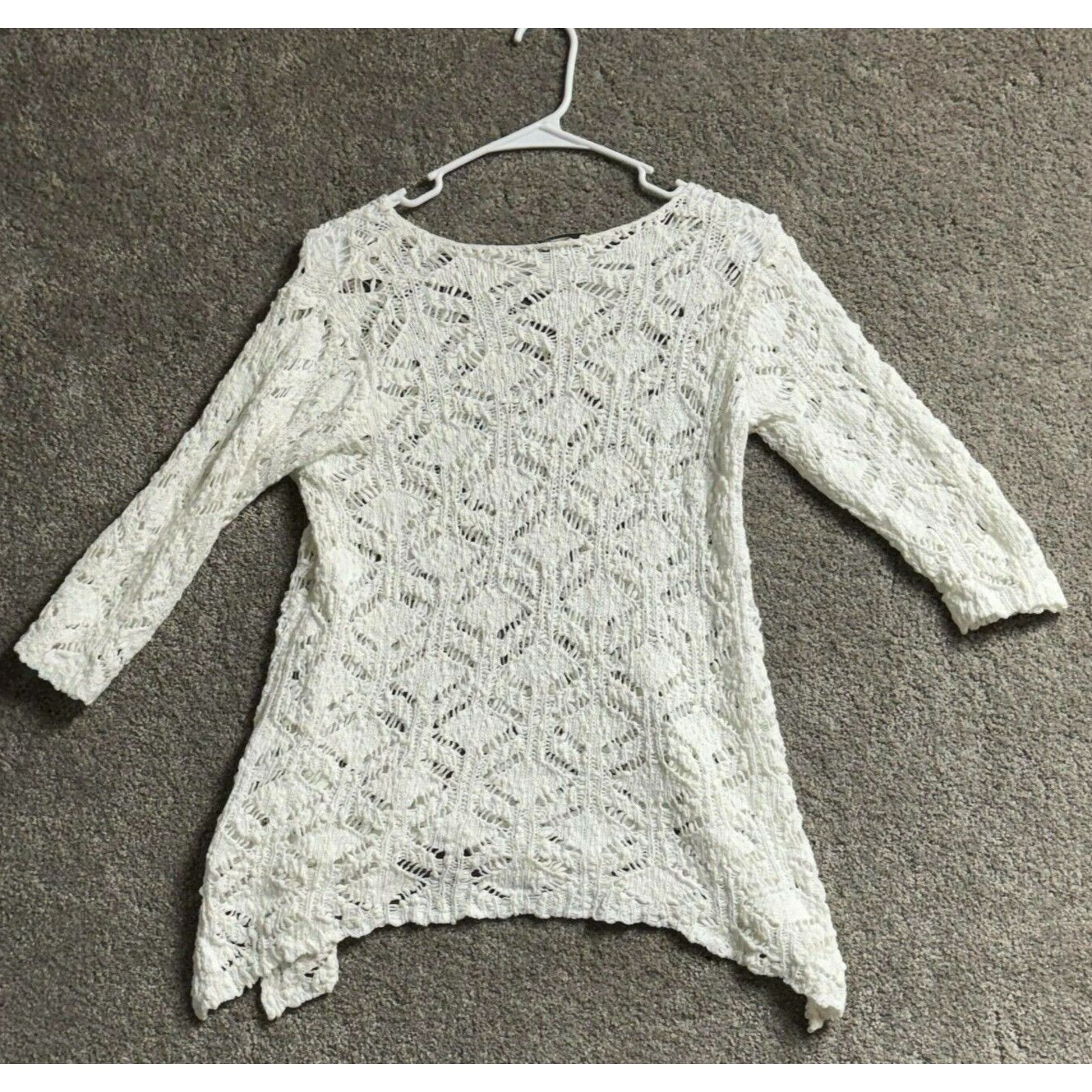 J. Jill J Jill Petite Small Crochet Open Knit Sweater Cottagecore Size S / US 4 / IT 40 - 2 Thumbnail