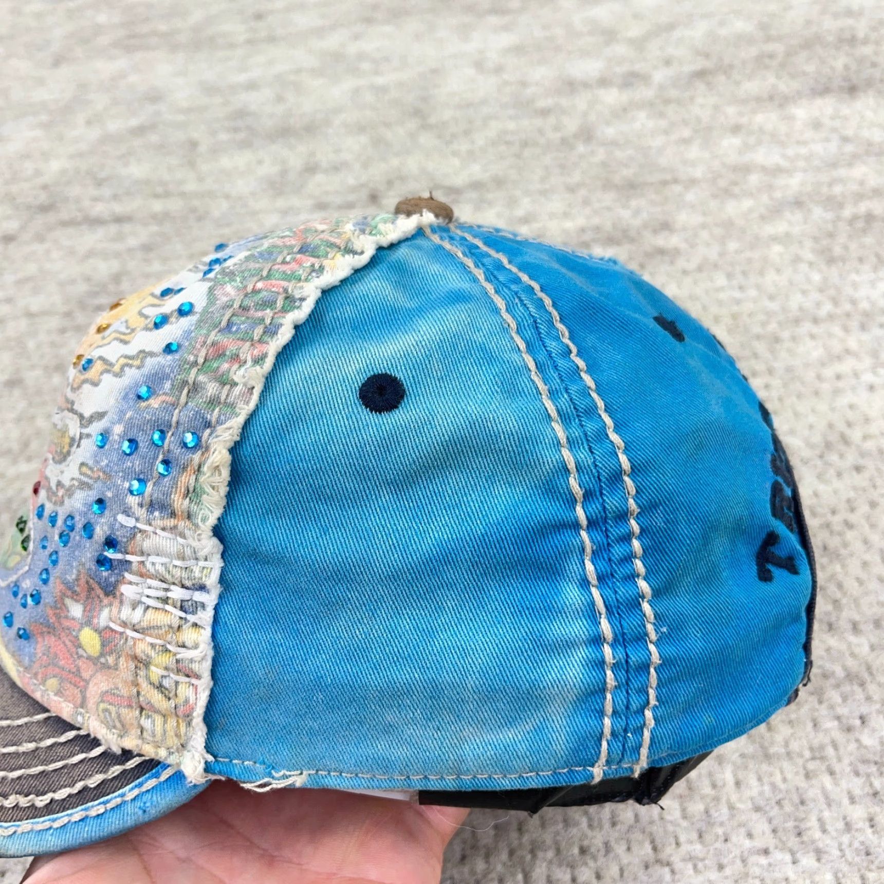 True Religion VINTAGE True Religion Women’s Trucker Hat Buddha Crystal Distressed Cotton Leather Blue 90s Retro Boho Adjustable Size 42" / US 20 - 3 Thumbnail