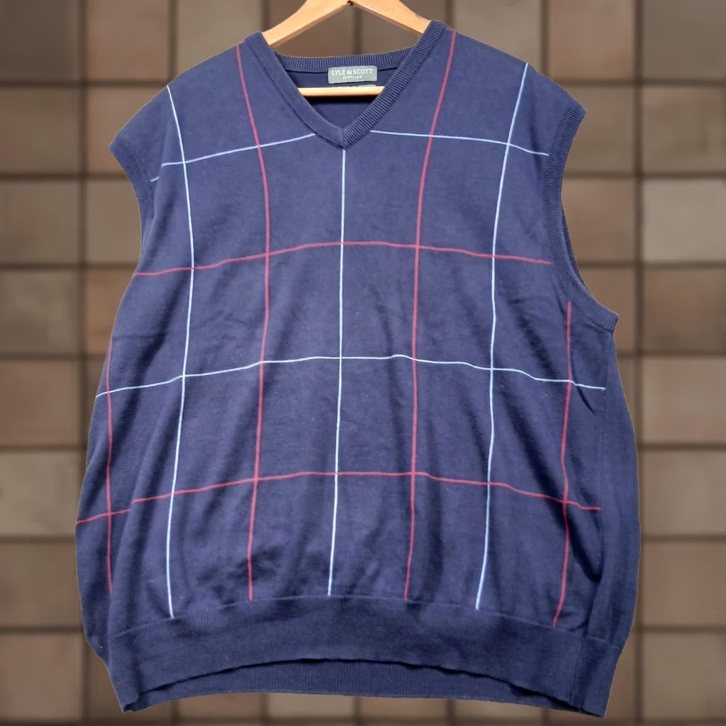 Lyle & Scott Lyle & Scott Sweater Vest Mens XL Blue Plaid V-Neck Cotton Scotland Size US XL / EU 56 / 4 - 1 Thumbnail