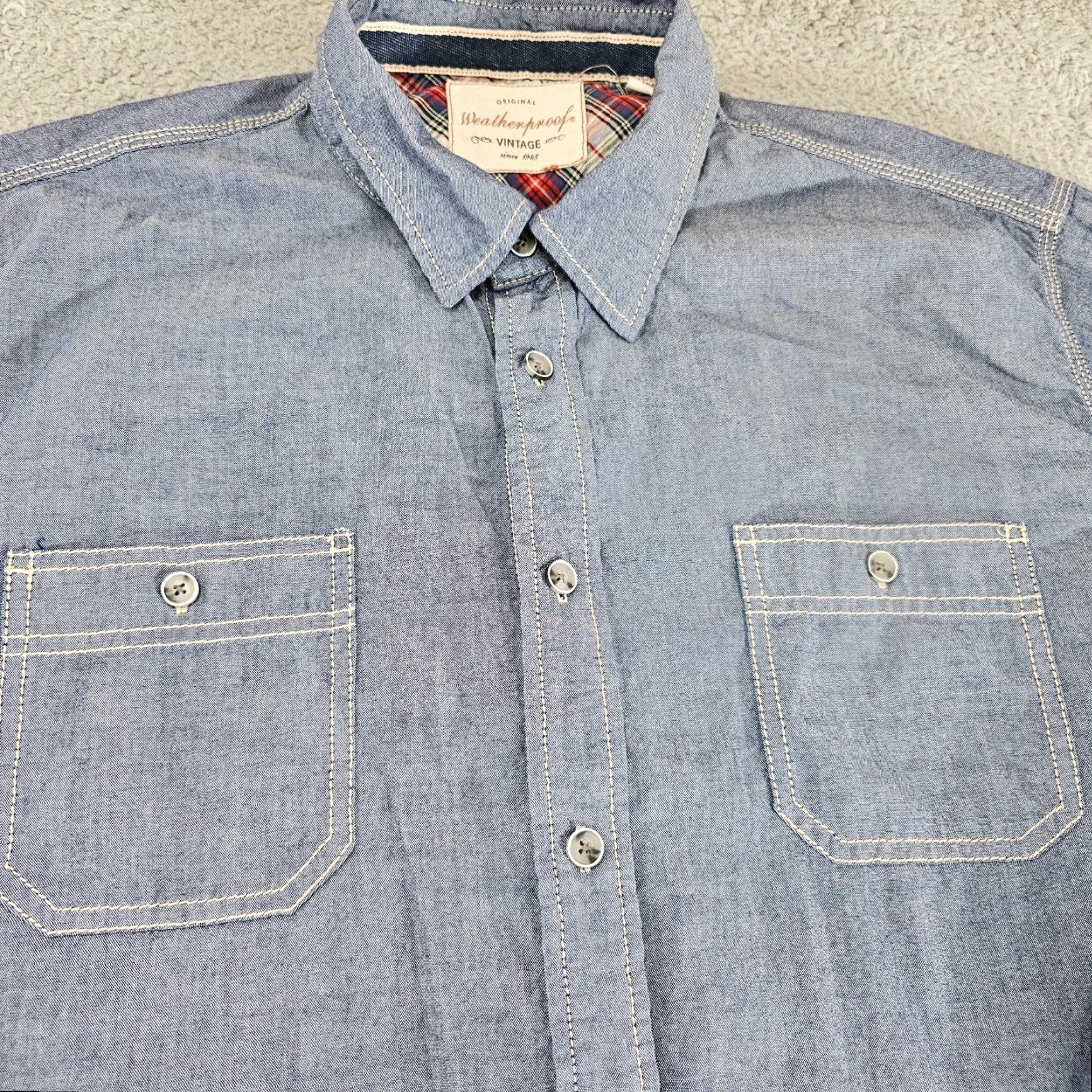 Weatherproof Weatherproof Shirt Mens XL Blue Light Wash Denim Chambray Button-Up Casual Workwear 90s? Size US XL / EU 56 / 4 - 2 Thumbnail