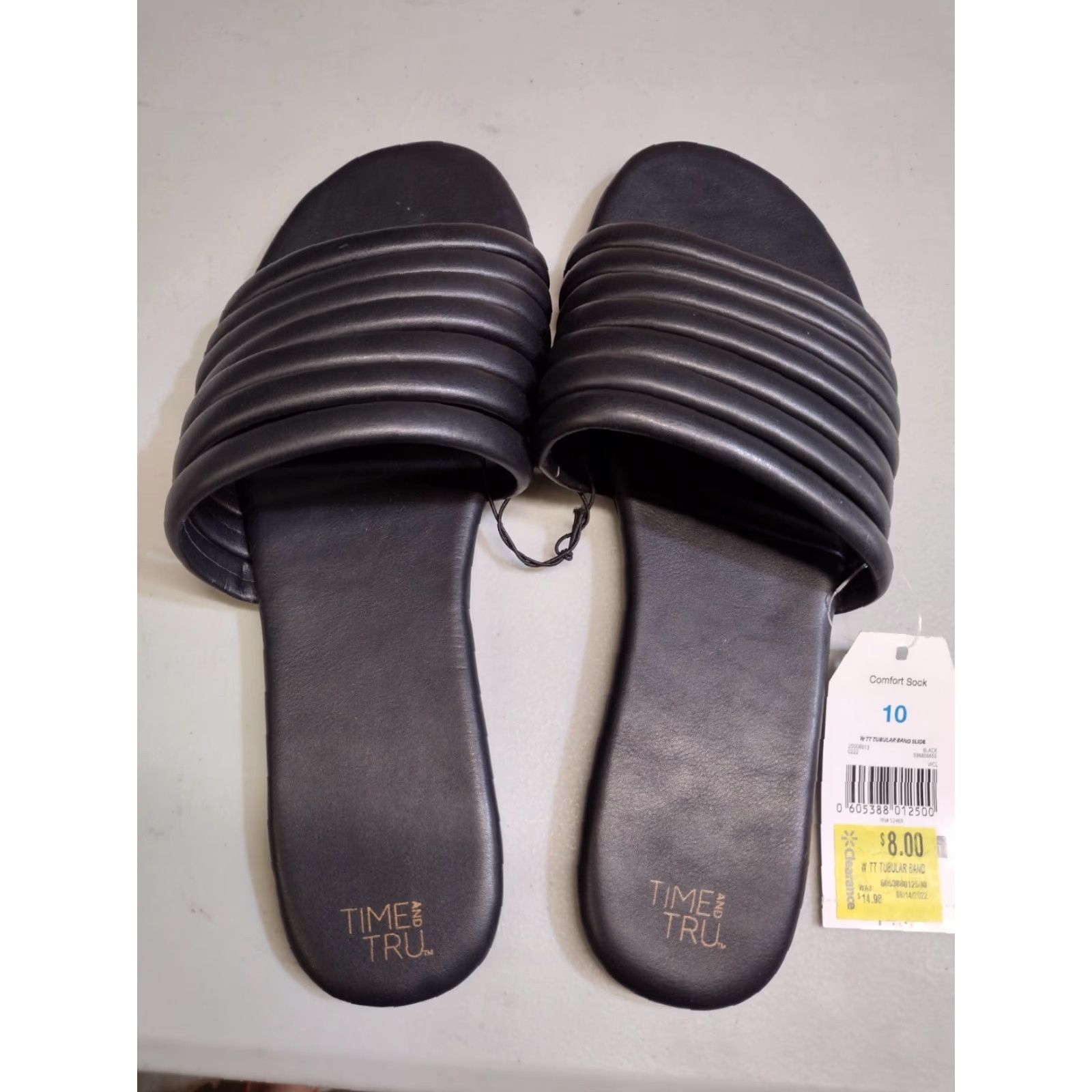 Vintage Time and Tru Women's Black Multi-Band Slide Flat Sandals Memory Foam Size 10 Size US 10 / IT 40 - 2 Thumbnail