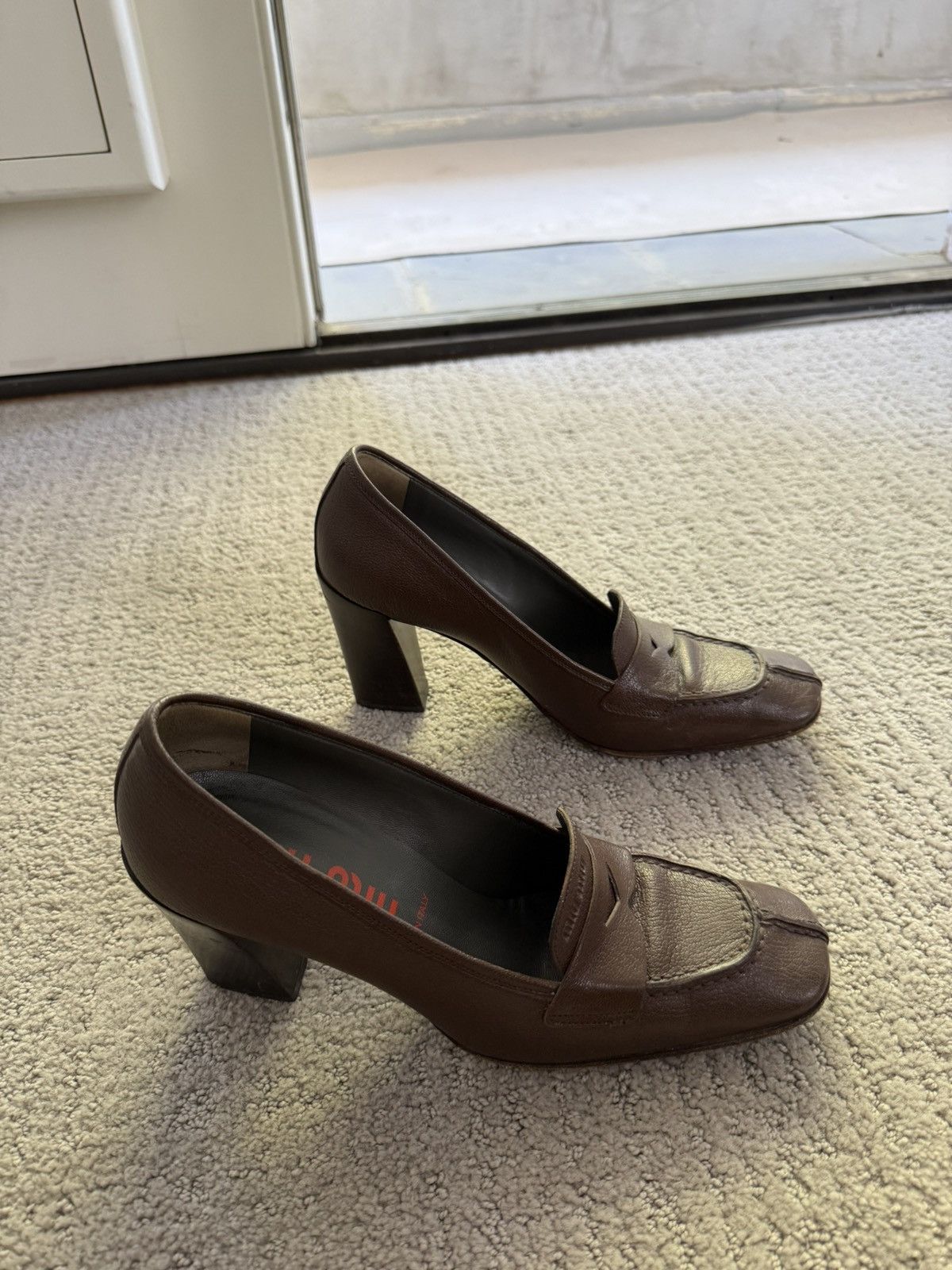 Miu Miu Miu Miu Brown Leather Block Heel Loafers Size US 8 / IT 38 - 2 Thumbnail
