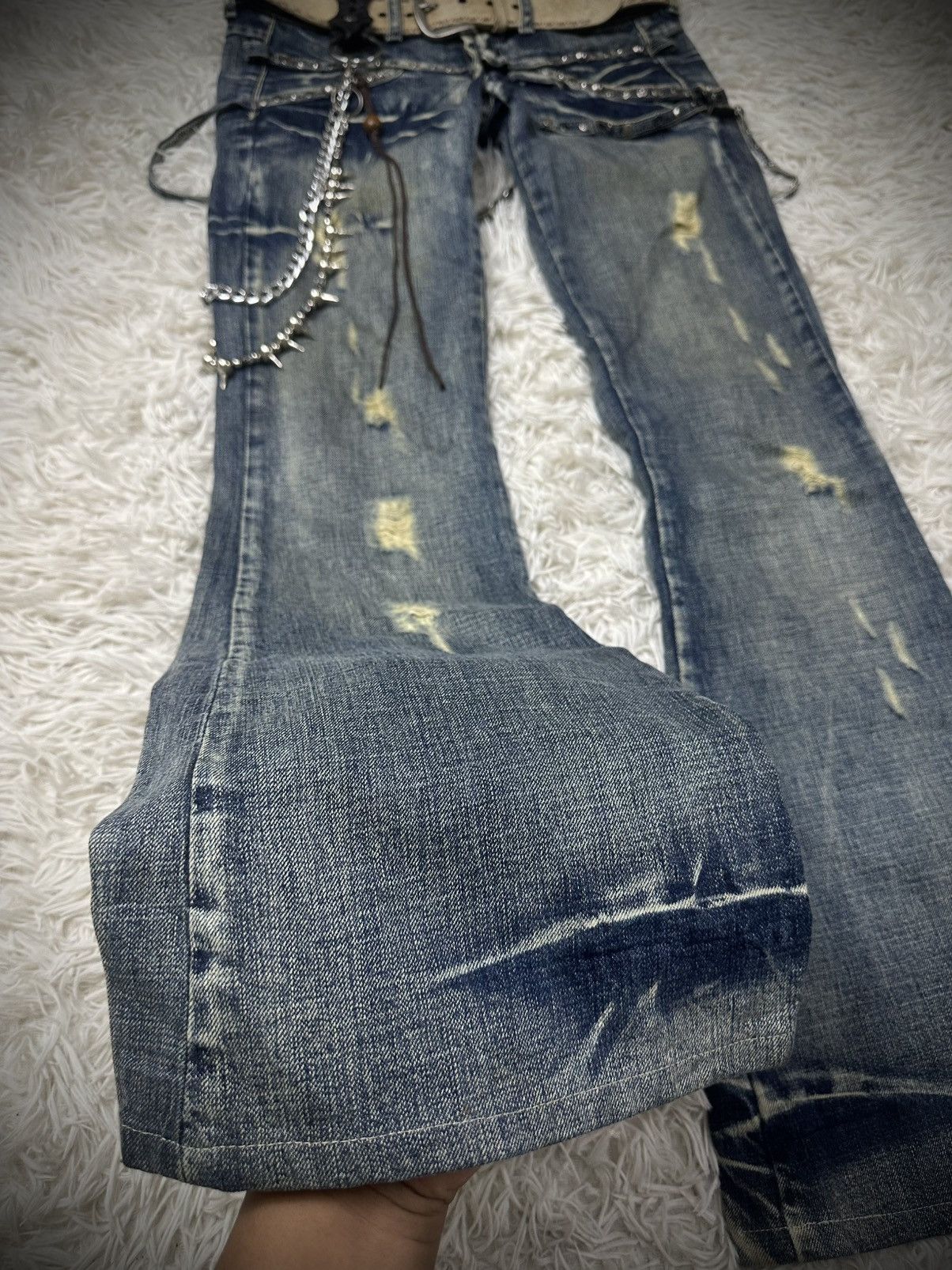 If Six Was Nine rare 2000s tornado mart straps studded flared denim jeans Size US 31 - 3 Thumbnail