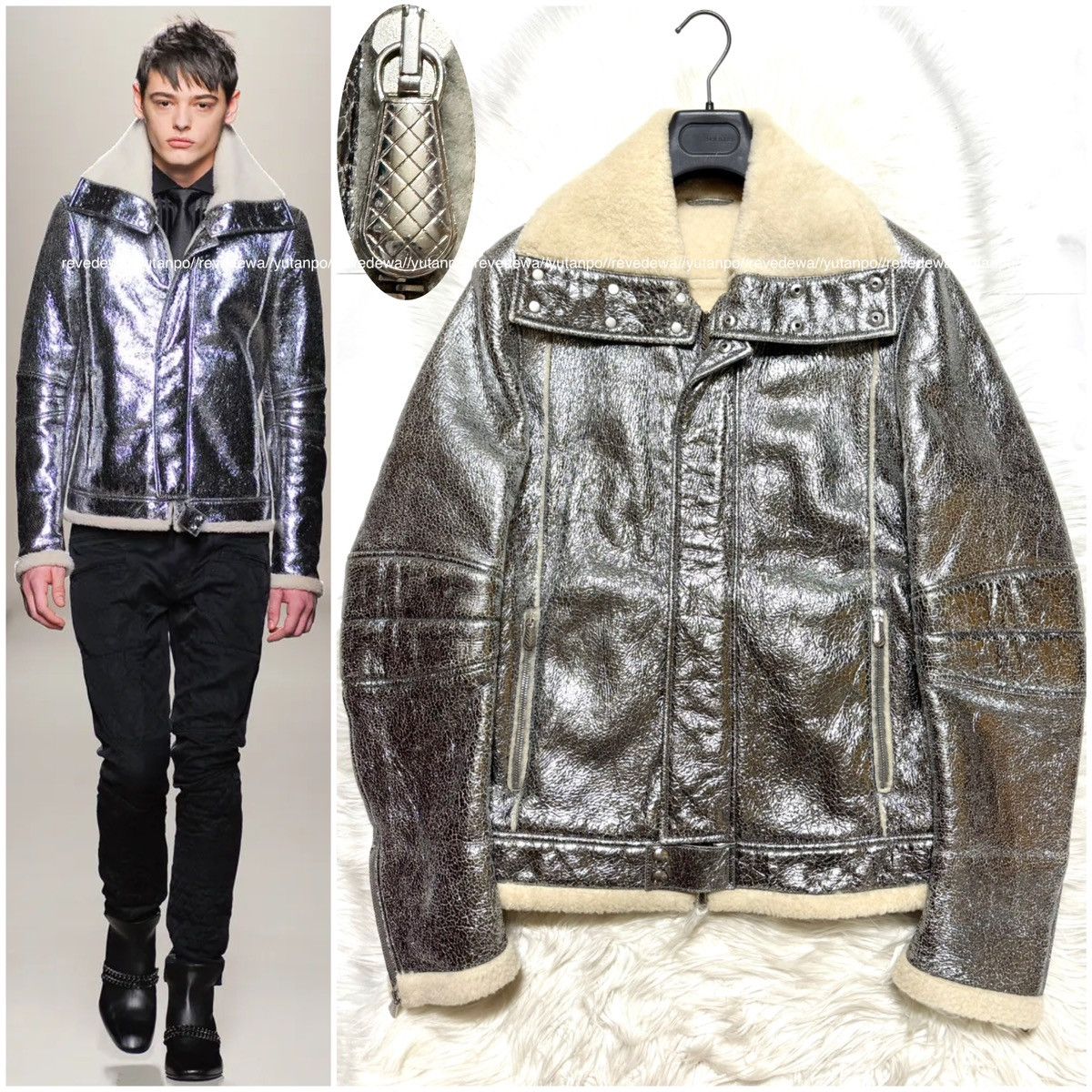 Bottega Veneta RARE Bottega Veneta Shearling Metallic Leather Biker Jacket Size US M / EU 48-50 / 2 - 1 Thumbnail