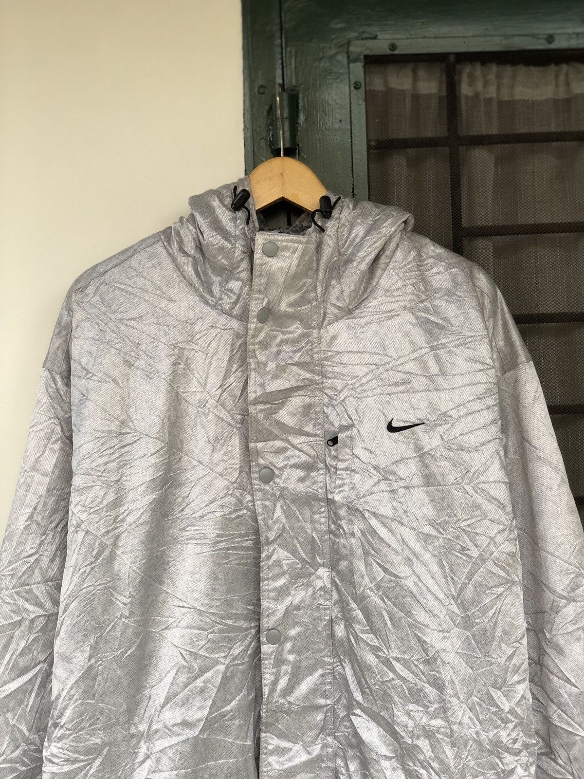 Nike × Vintage Vintage Nike Silver Long Coat Fleece Jacket Size US XL / EU 56 / 4 - 2 Thumbnail