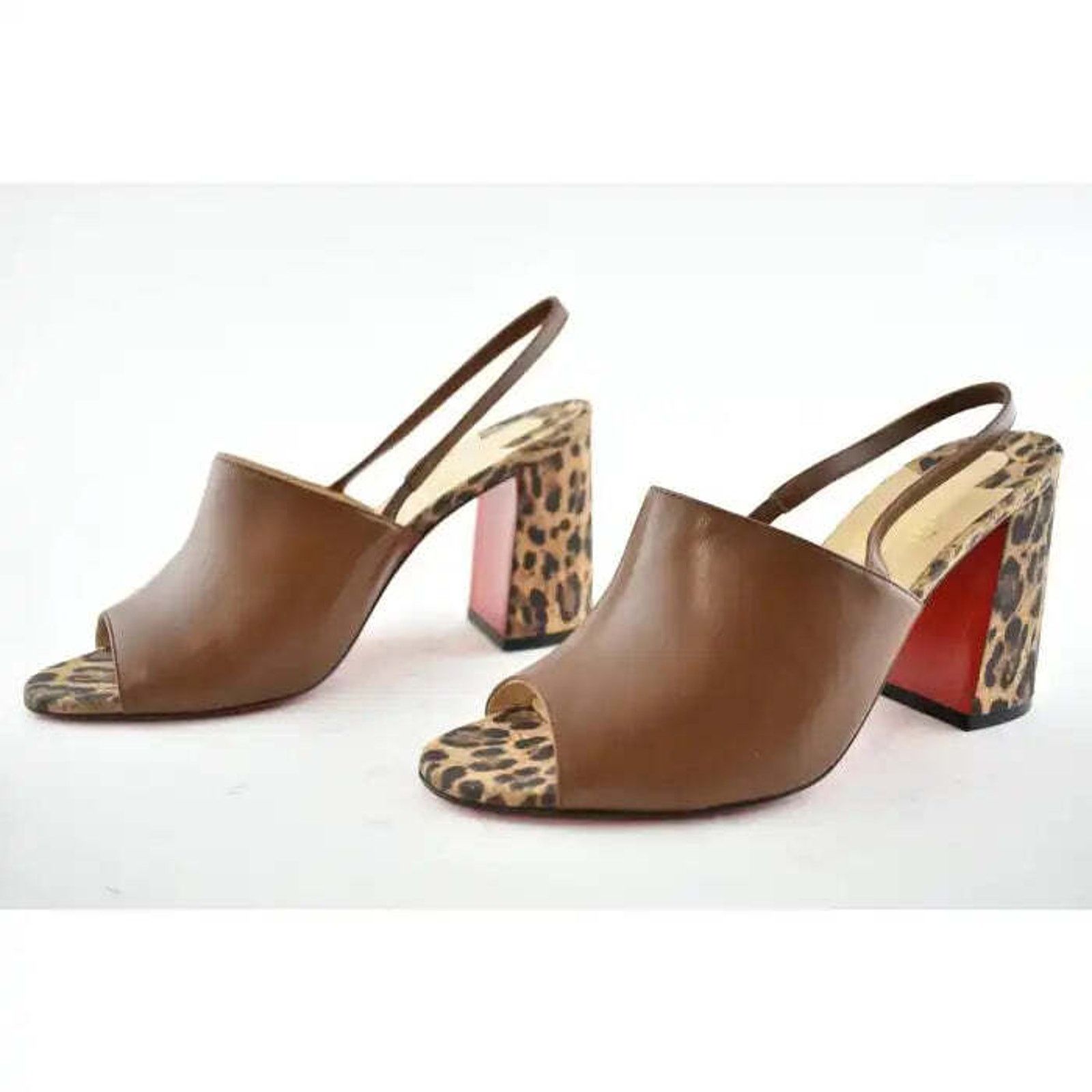 Christian Louboutin Pigasling 85 Brown Leopard Rio Slingback Block Heel Pump 36 Size US 6 / IT 36 - 6 Thumbnail