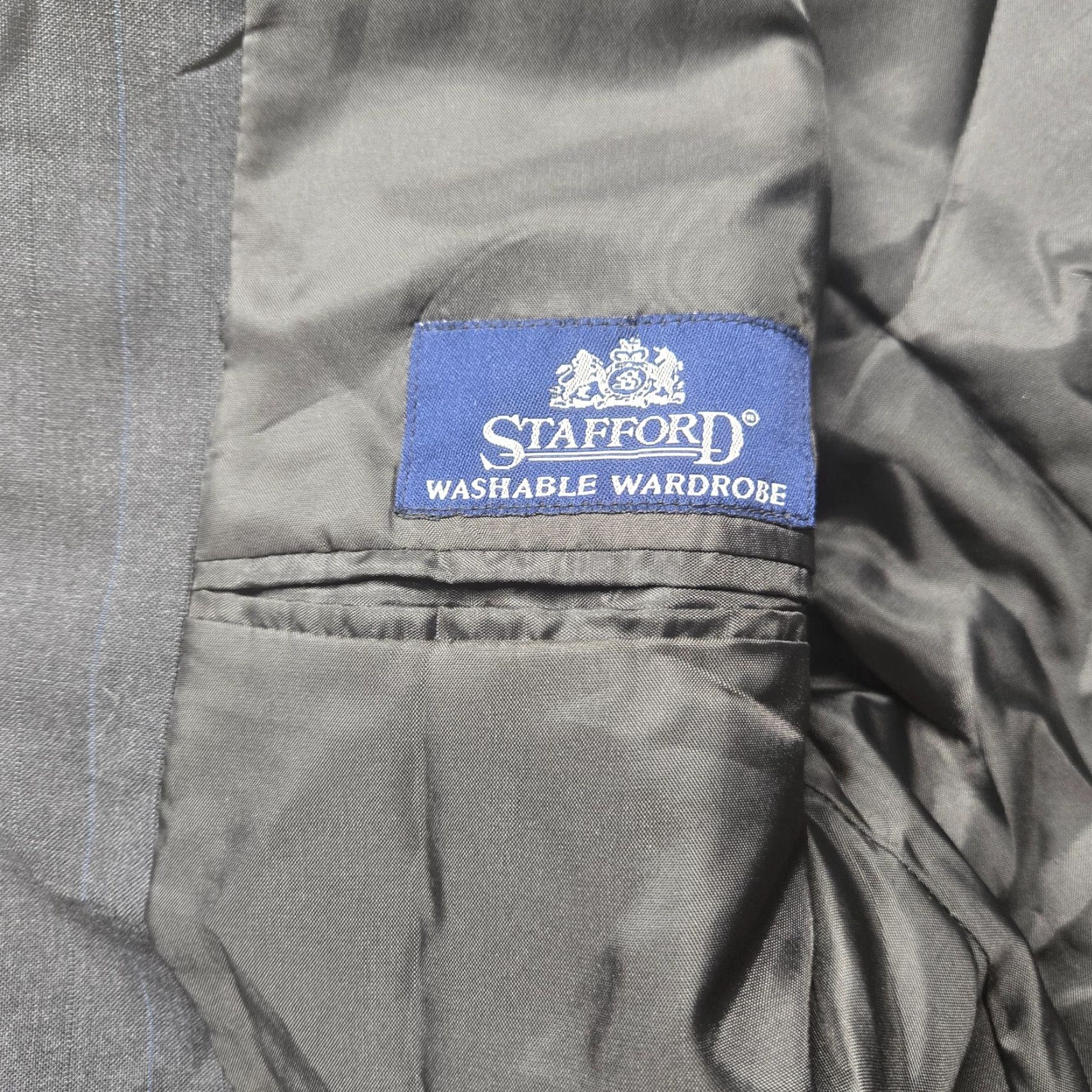 Stafford Stafford Wool Suit Jacket Regular 40L Long Mens Gray Two-Button Notch Notch Lapel Business Coat 40 Mens Size 40R - 4 Thumbnail