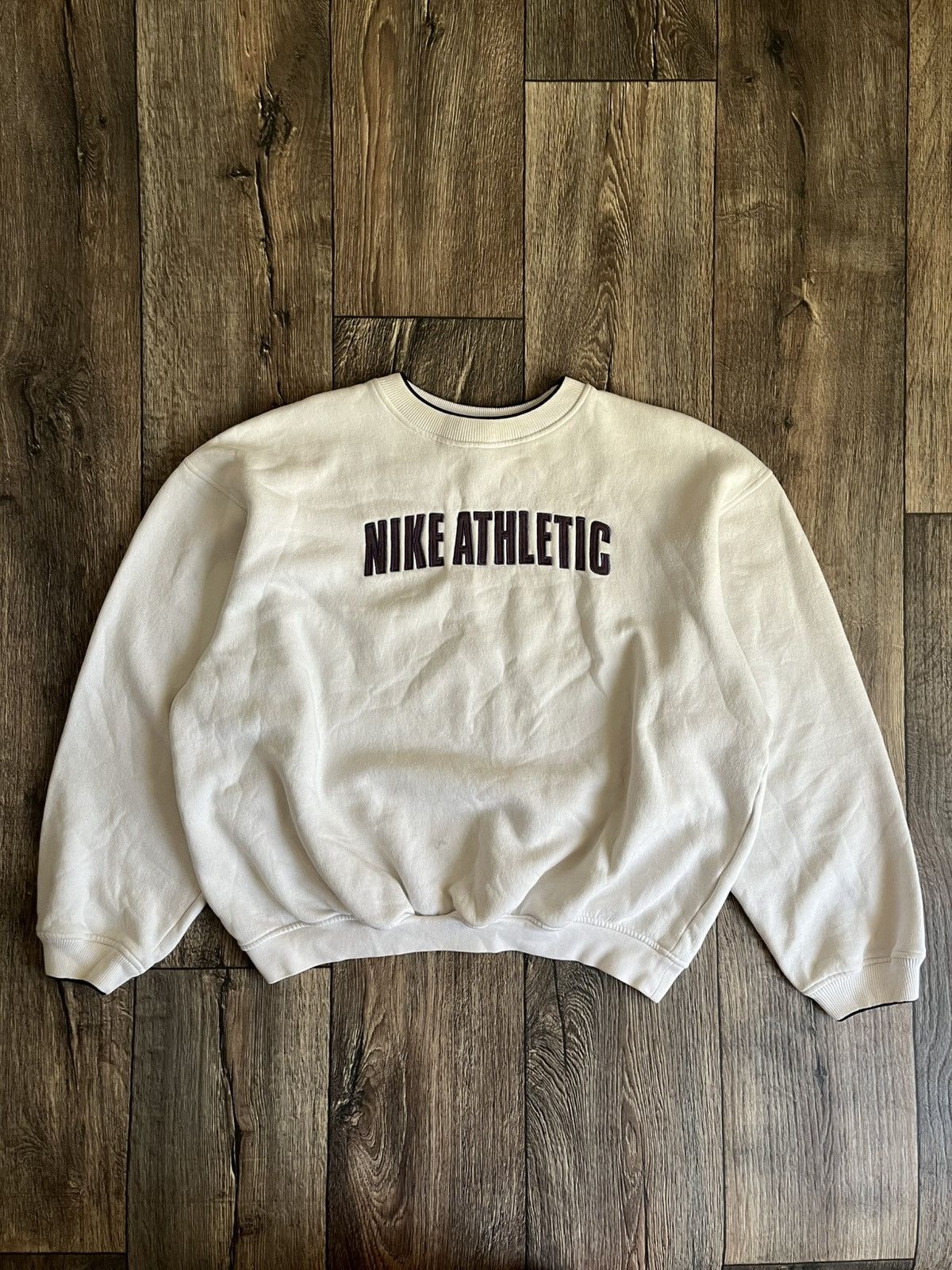 Nike × Vintage Y2K 1990s Nike Athletic Logo Boxy Fit Vintage Sweatshirt Size US XL / EU 56 / 4 - 1 Thumbnail