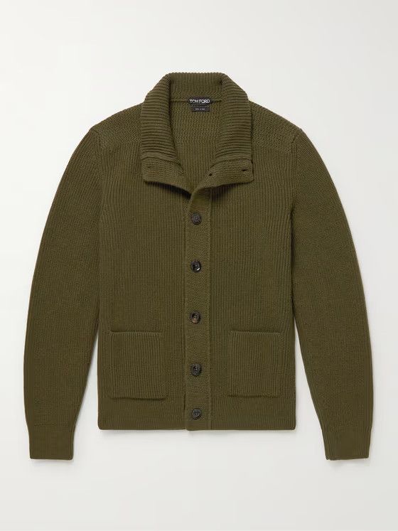 o1w1db10124 Ribbed Cashmere Cardigan in Military Green
