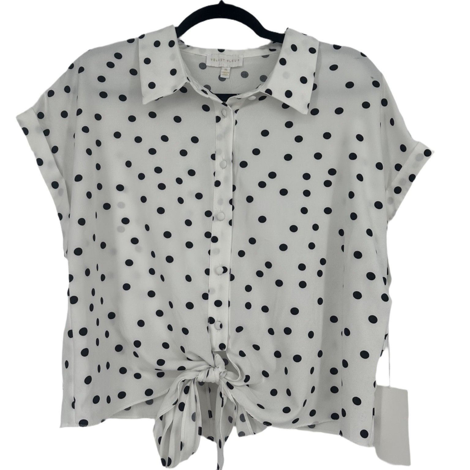 Other NWT Velvet Fleur White Button-Front Blouse Black Polka Dots Size XL / US 12-14 / IT 48-50 - 2 Thumbnail