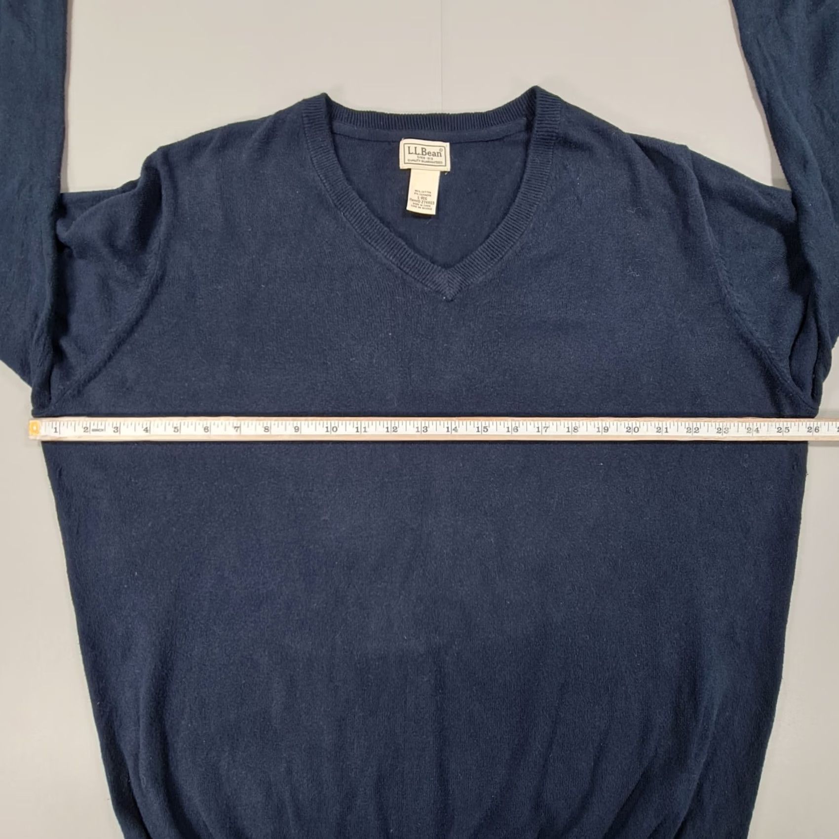Vintage LL Bean Mens Jumper Navy Blue Large Cotton Cashmere V Neck Knitted Pullover Size US L / EU 52-54 / 3 - 4 Thumbnail
