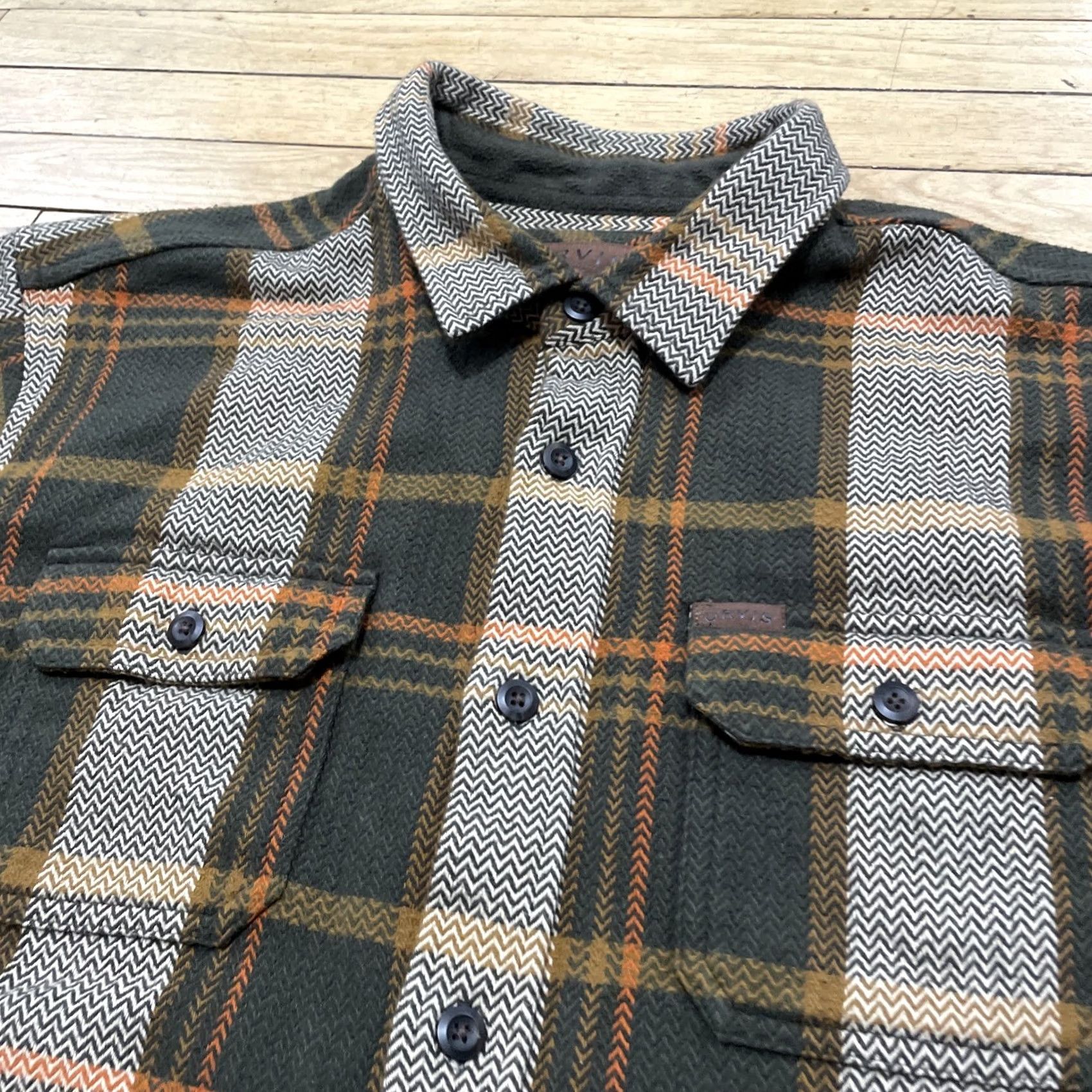 Orvis Orvis Heavyweight Shacket Flannel Shirt Men XL Brown Orange Patchwork 90s grunge Plaid Knit Pocket Shacket Size US L / EU 52-54 / 3 - 4 Thumbnail