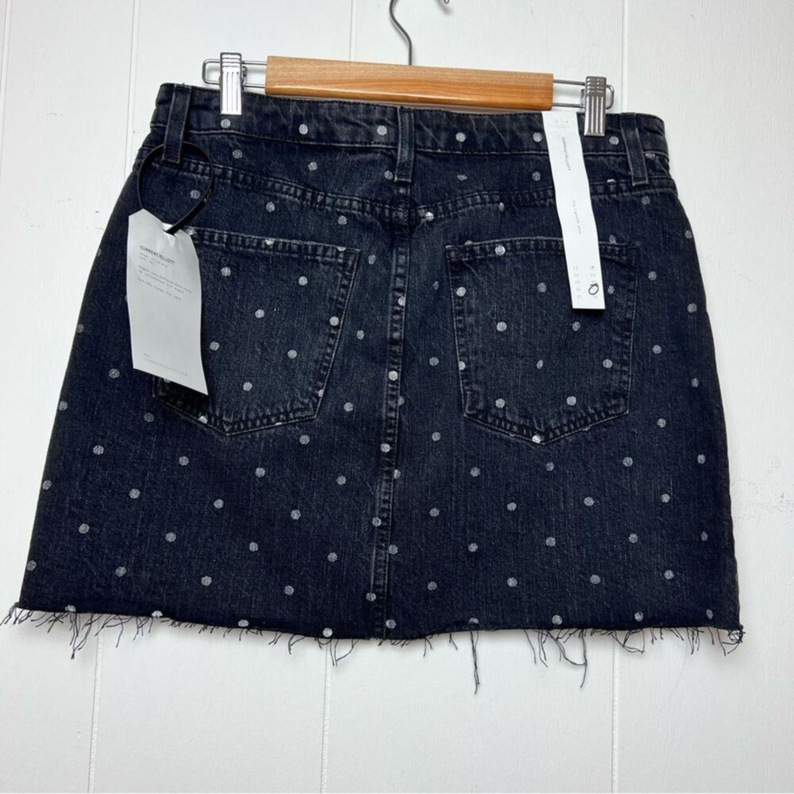 Current/Elliot Current/Elliot Black Denim Silver Polka Dot Raw Hem Mini Size 31" - 10 Thumbnail