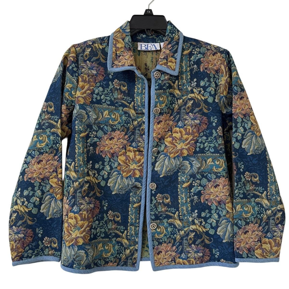 Other BFA Classics Medium Tapestry Blue Floral Button Up Jacket Size M / US 6-8 / IT 42-44 - 1 Thumbnail