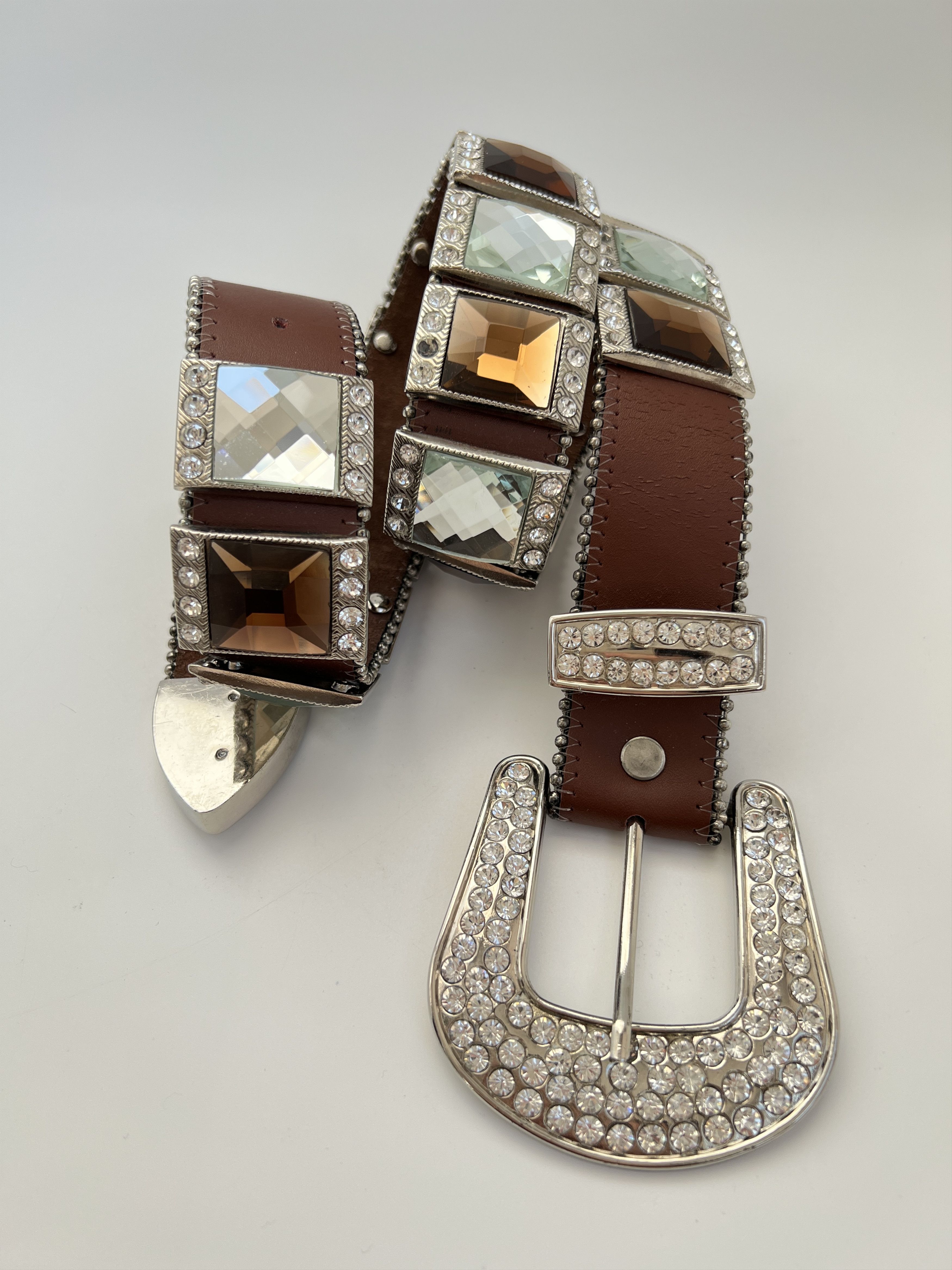 Vintage Y2K Heavy Rhinestones Crystals Leather Belt BB Simon Style Size ONE SIZE - 2 Thumbnail
