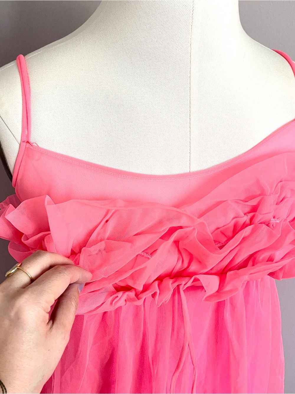Vintage Vintage 60s Fluoro Pink Nylon Chiffon Babydoll Nightie - XS Size XS / US 0-2 / IT 36-38 - 3 Thumbnail